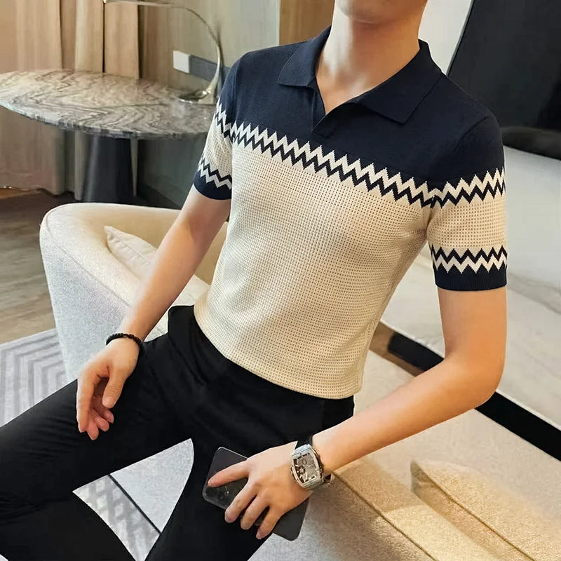 Slim Fit Patchwork Short-Sleeve Polo Shirt