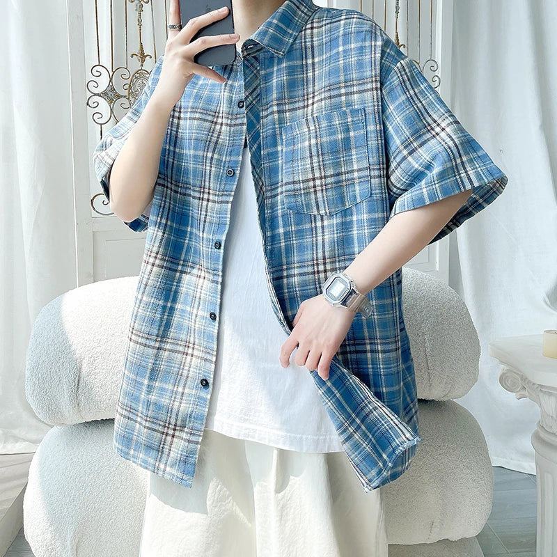 Relaxed Fit Plaid Short-Sleeve Dress Shirt