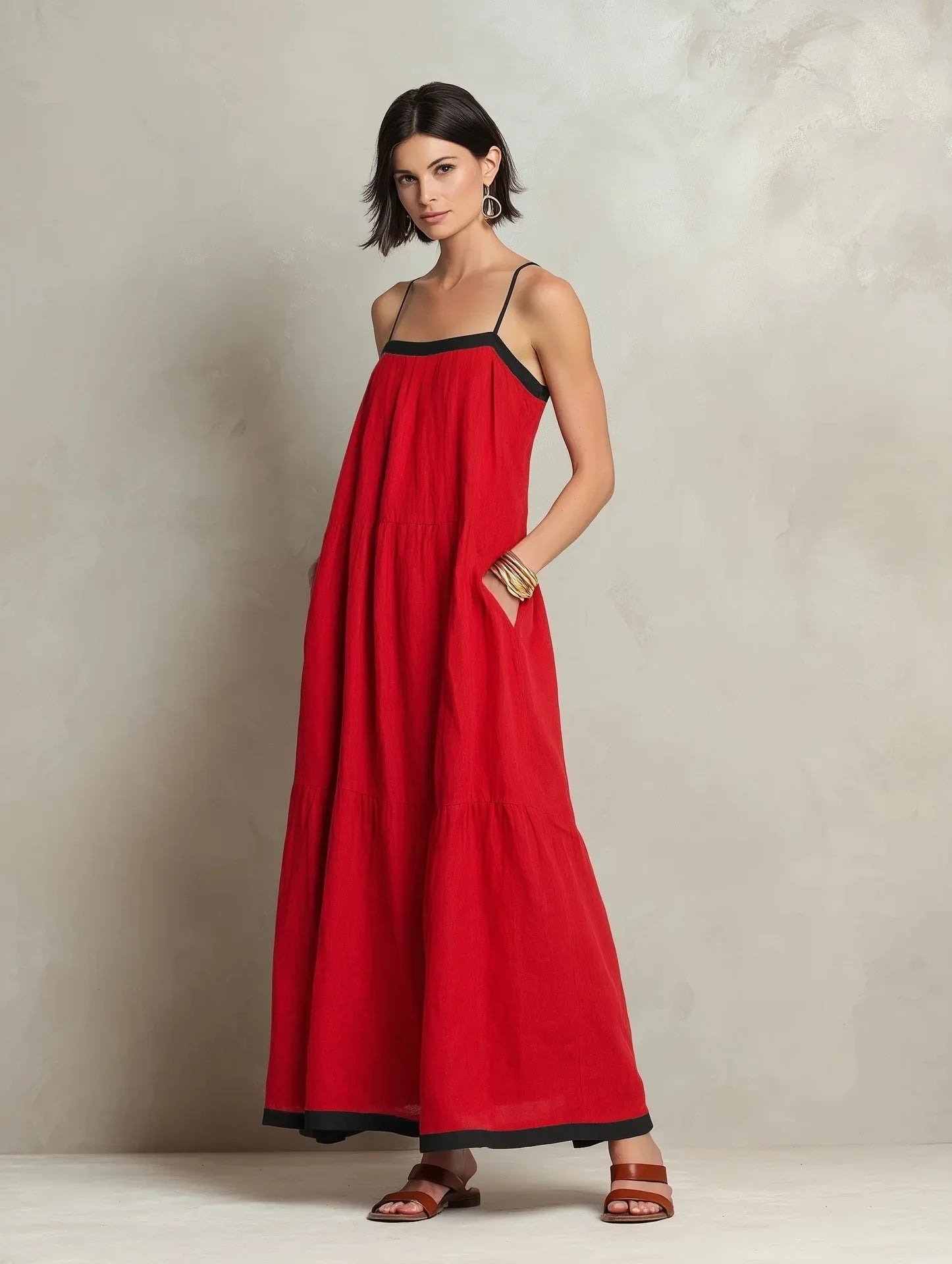 Women's Bohemian Spaghetti Strap Linen Maxi Dress