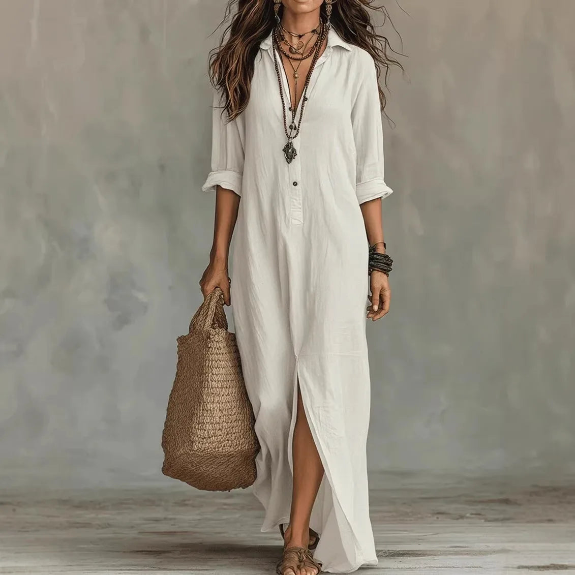 Women's Linen Long Shirt Dress