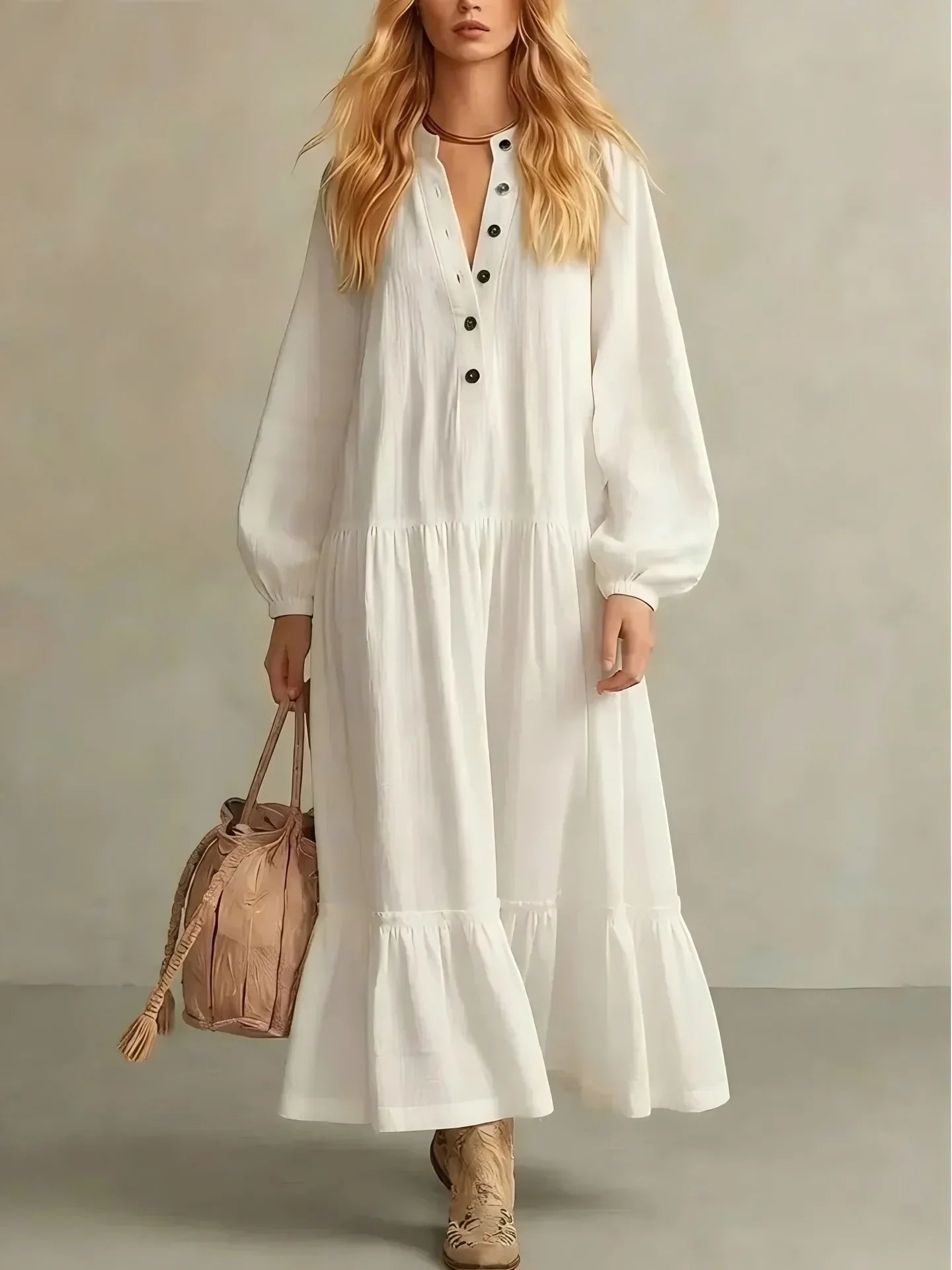 Women's Button Front Tiered Maxi Dress