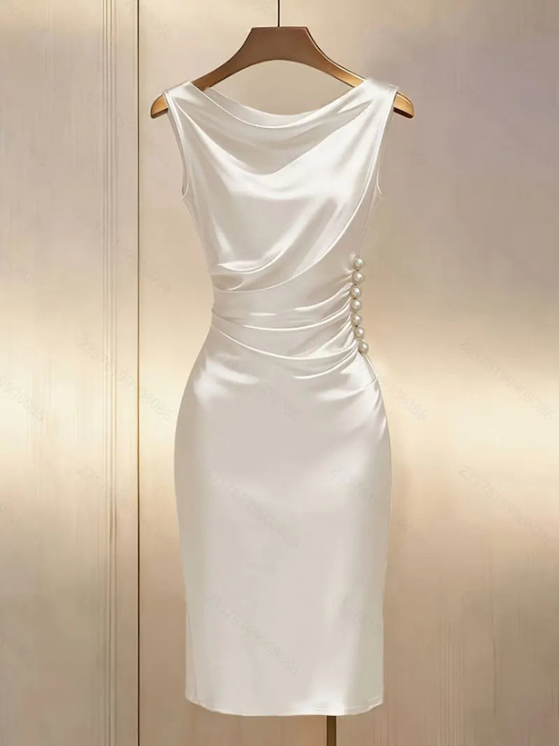 Women's Draped Satin Midi Dress