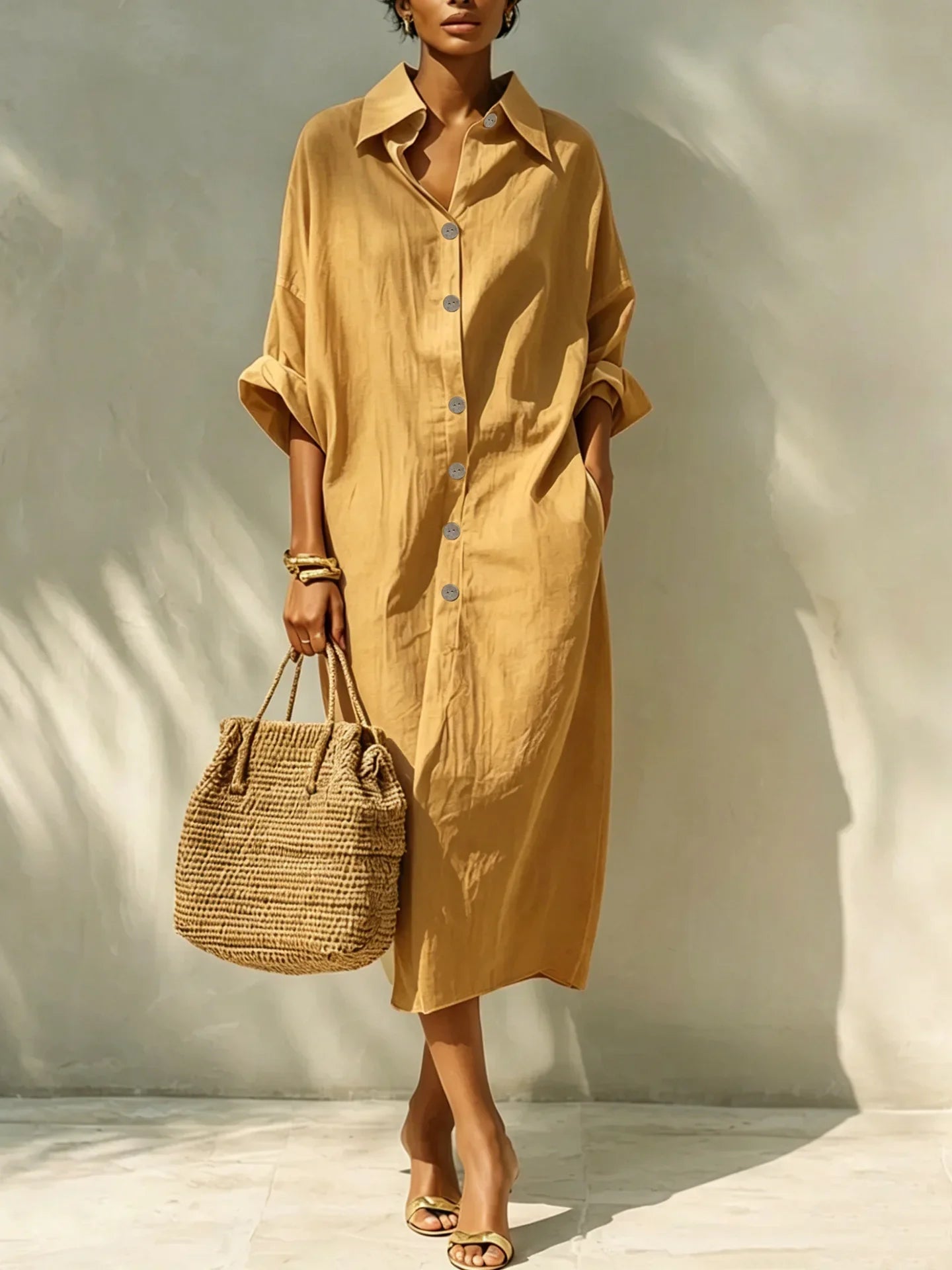 Women's Relaxed Midi Shirt Dress