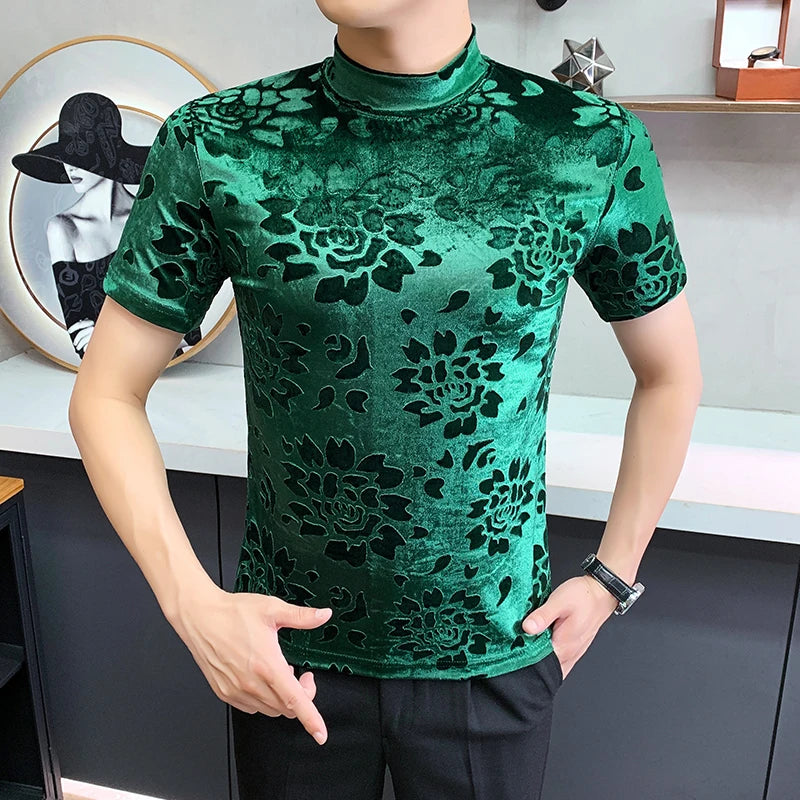 Slim Fit Velvet Short-Sleeve T-Shirt