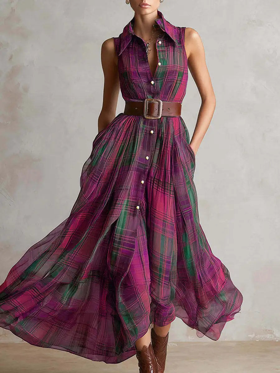 Women's Plaid Bohemian Maxi Dress