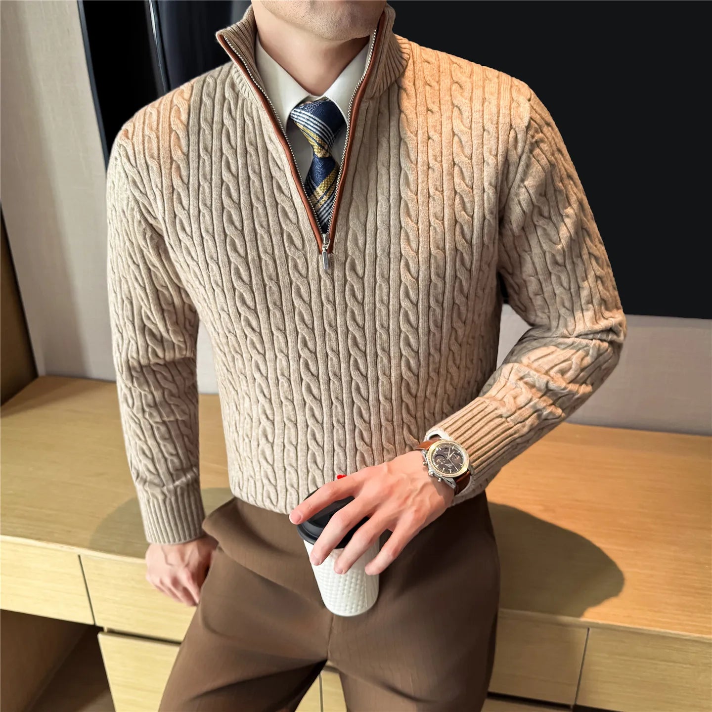 Slim Fit Striped Long-Sleeve Knit Sweater
