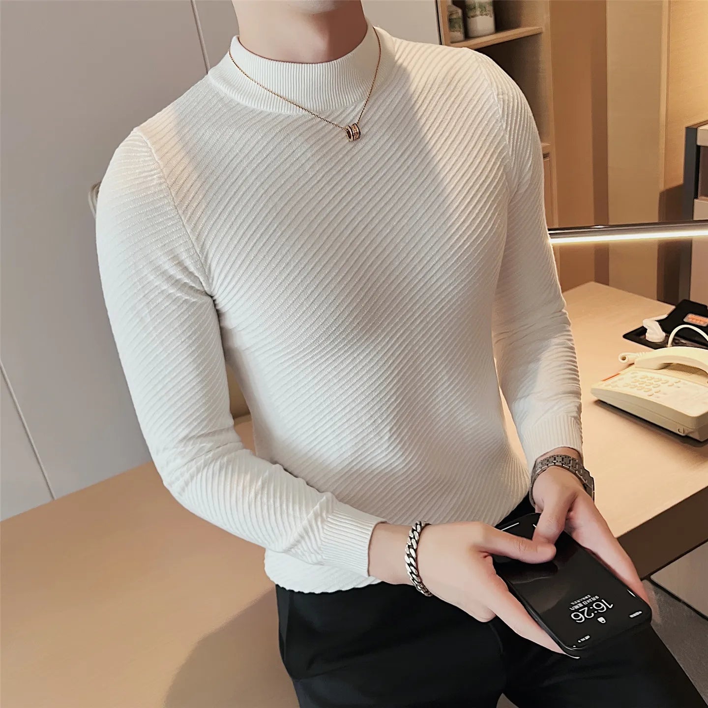 Striped Long-Sleeve Knit Sweater