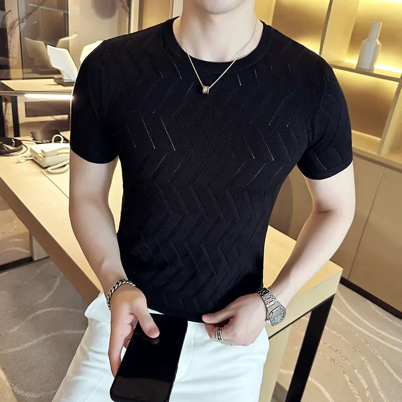 Slim Fit Short-Sleeve Knit Sweater