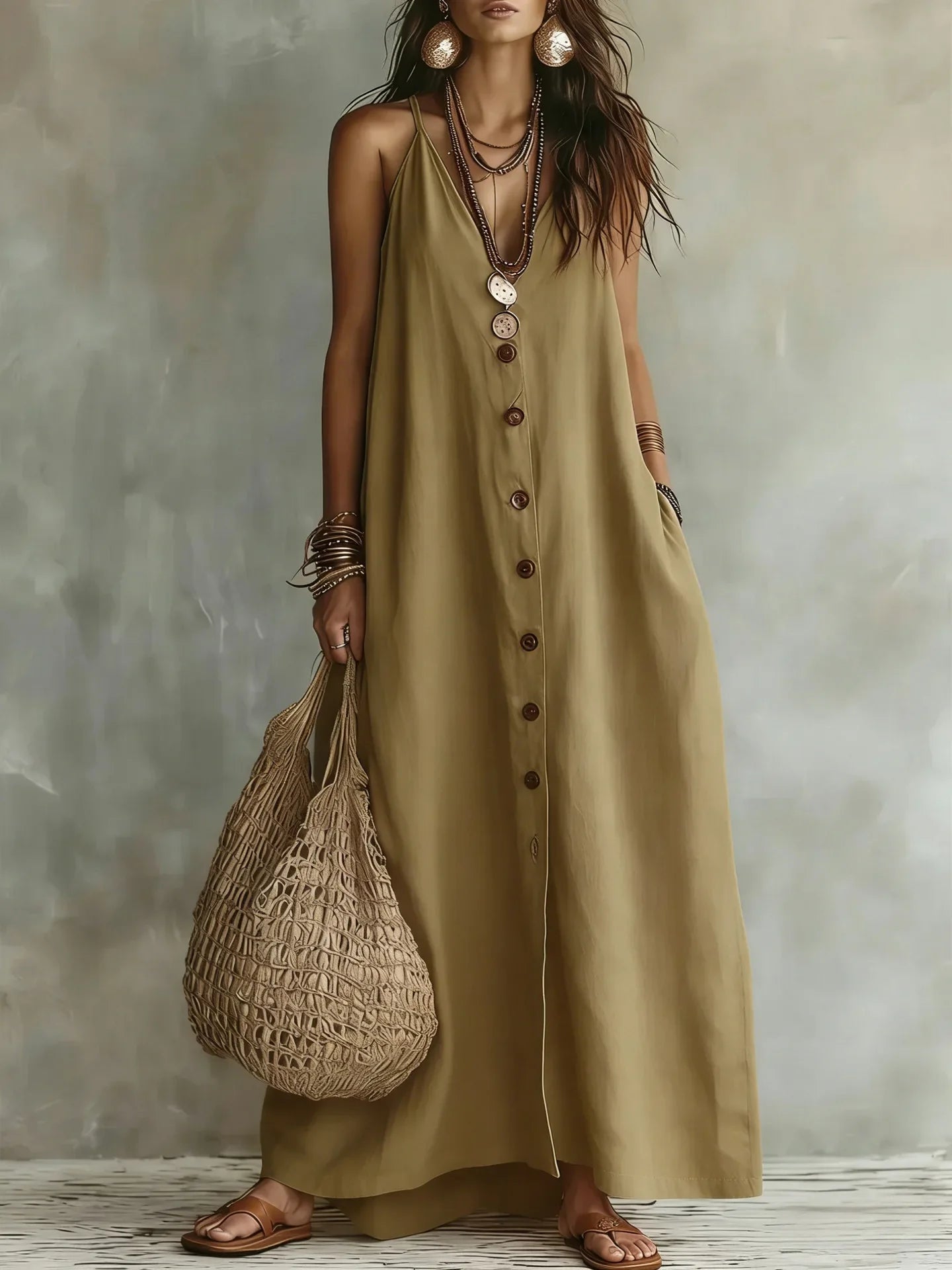 Women's Breathable Sleeveless Linen Maxi Dress