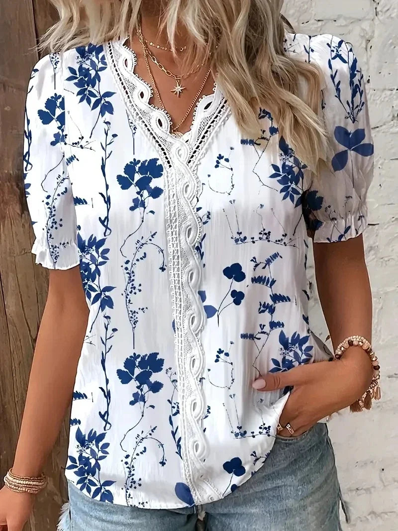 Women's Floral V Neck Blouse