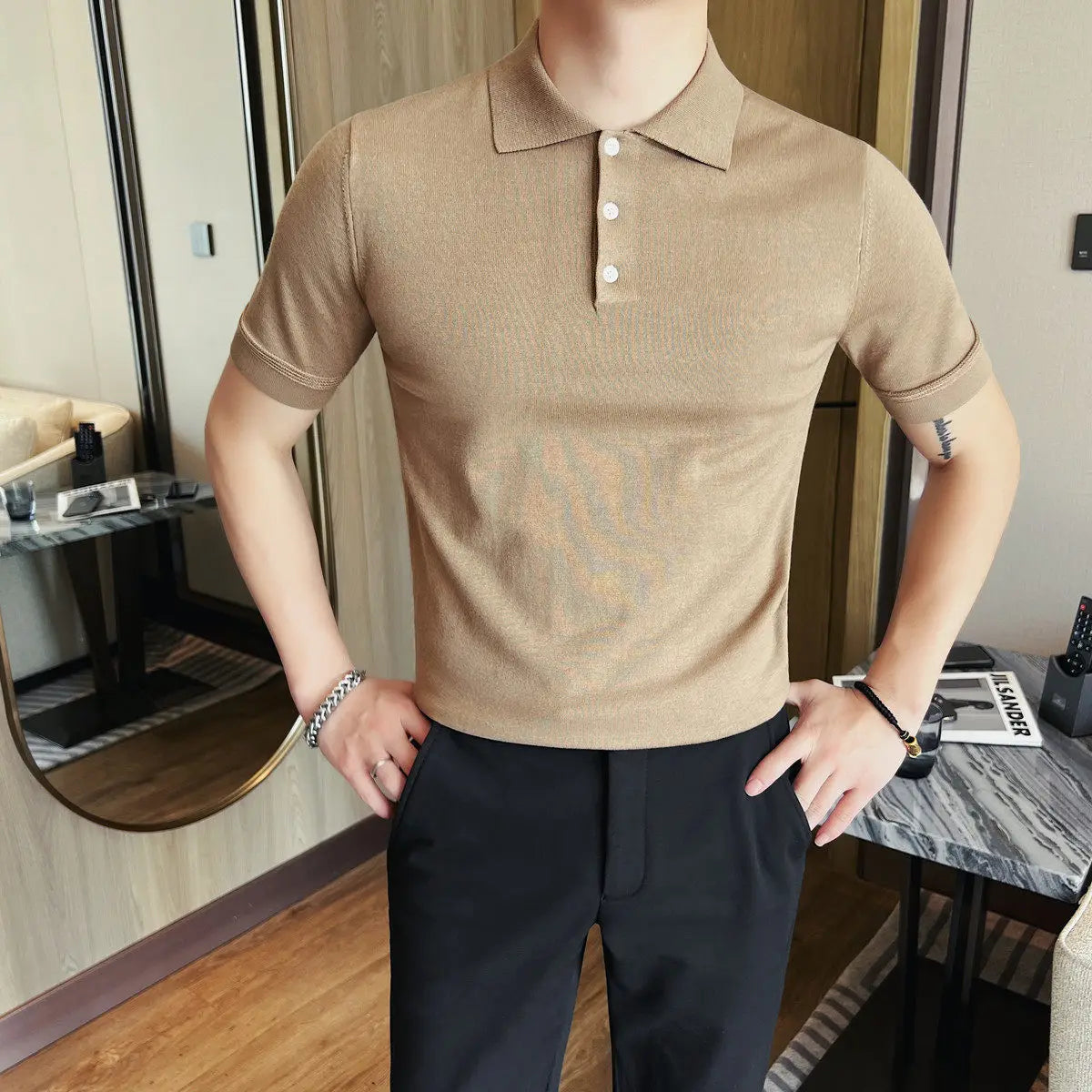 Silk Short-Sleeve Polo Shirt