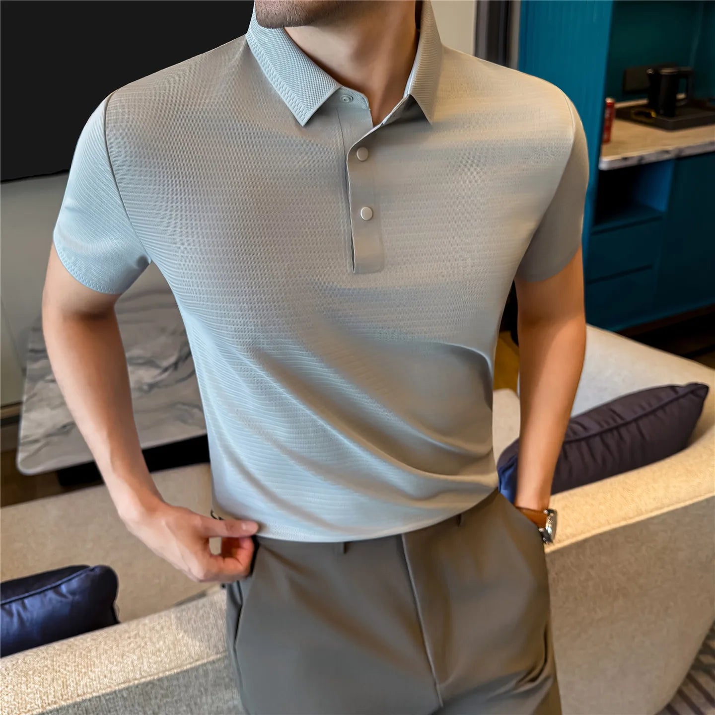 Slim Fit Silk Short-Sleeve Polo Shirt
