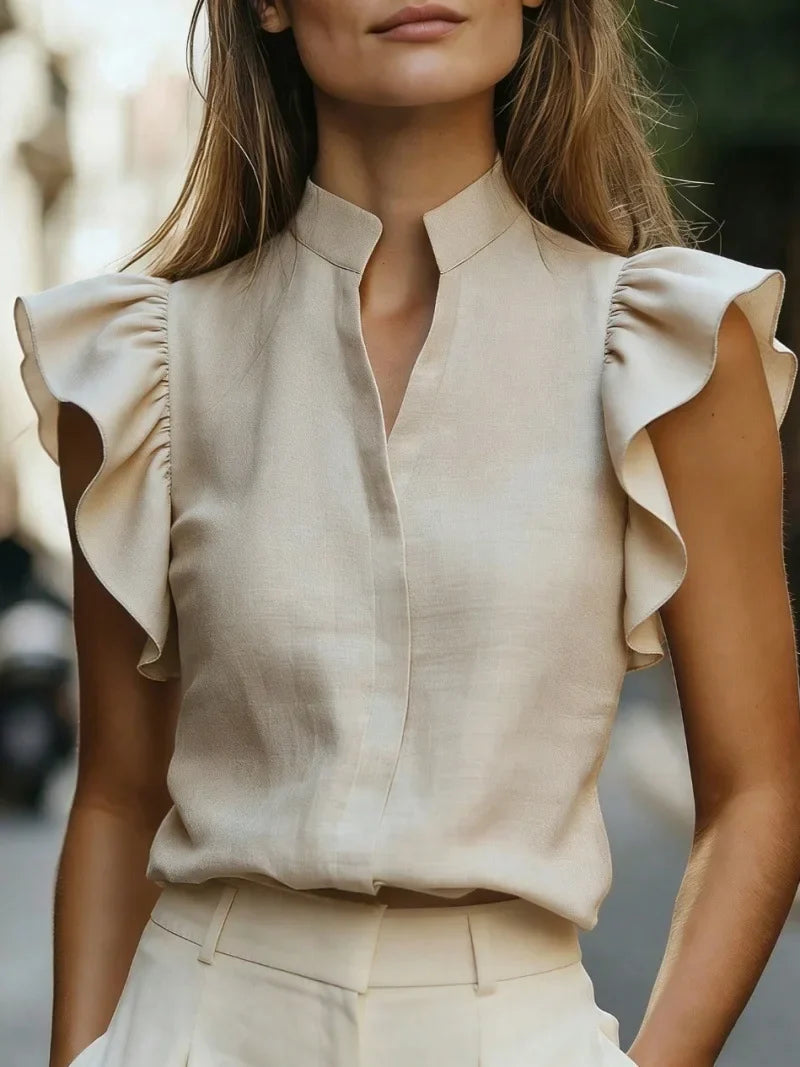 Women's Ruffle Sleeve V Neck Blouse