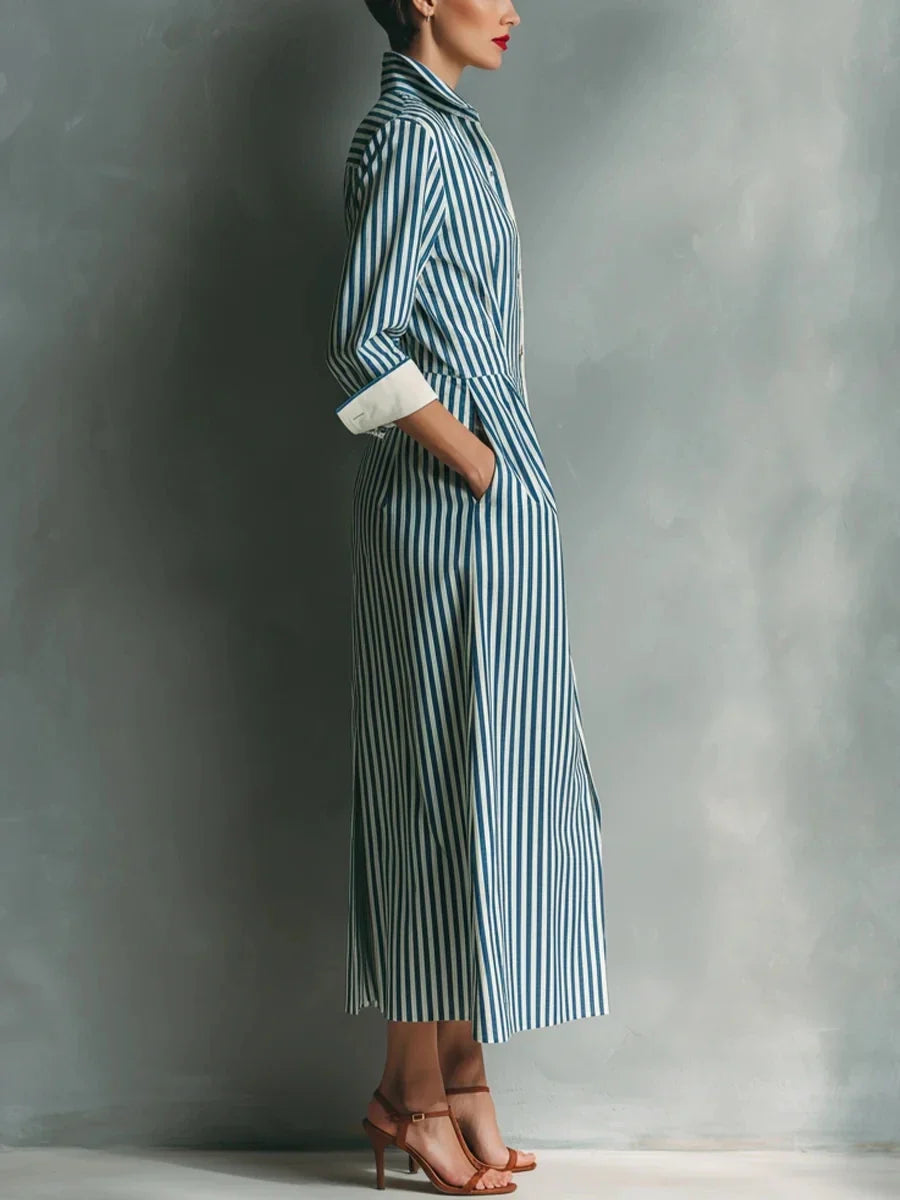 Women's Striped Shirt Midi Dress
