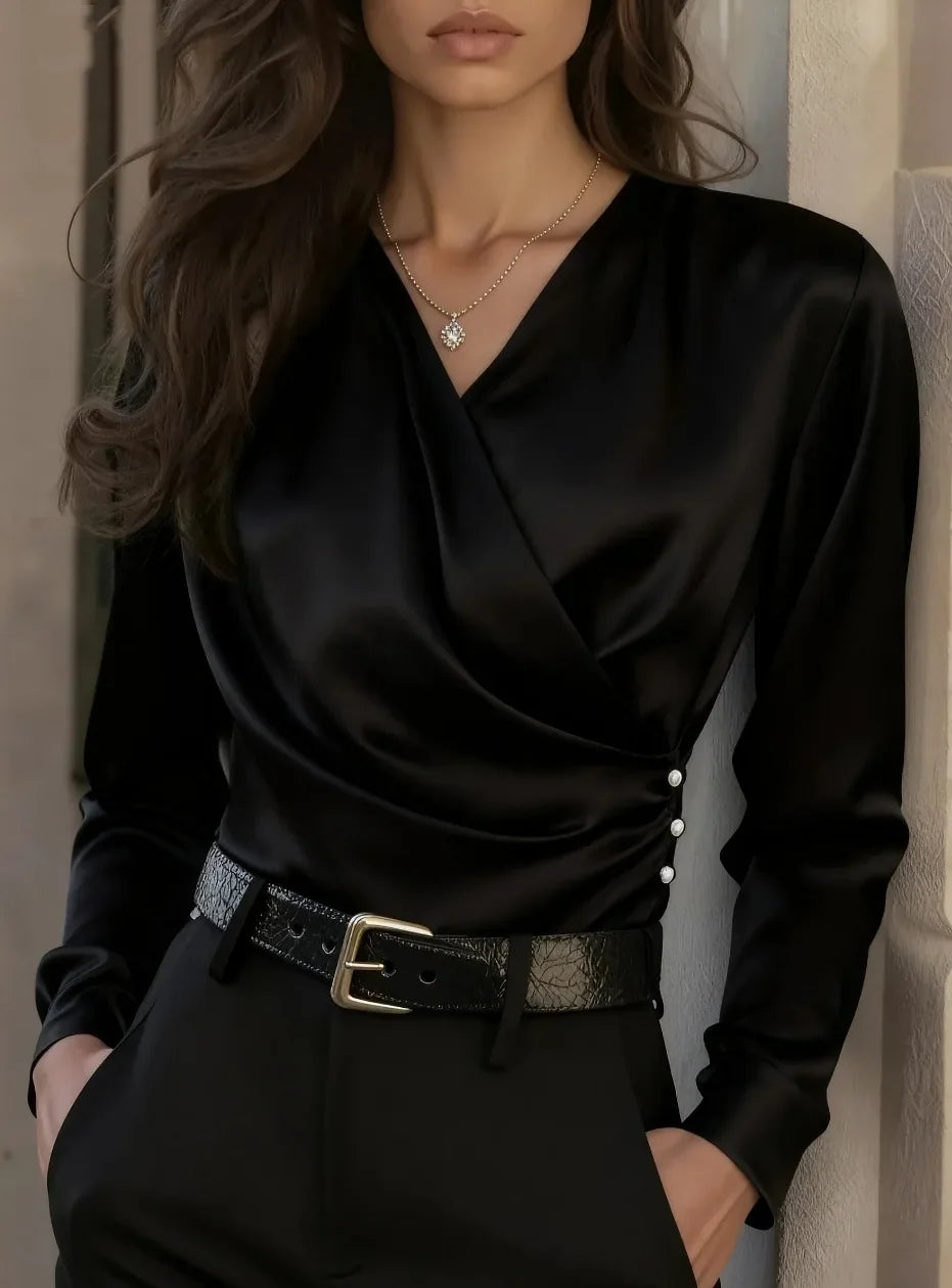 Women's Elegant Draped Satin Blouse