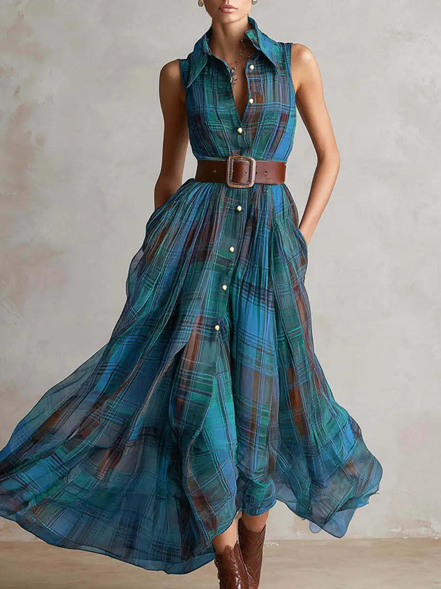Women's Plaid Bohemian Maxi Dress