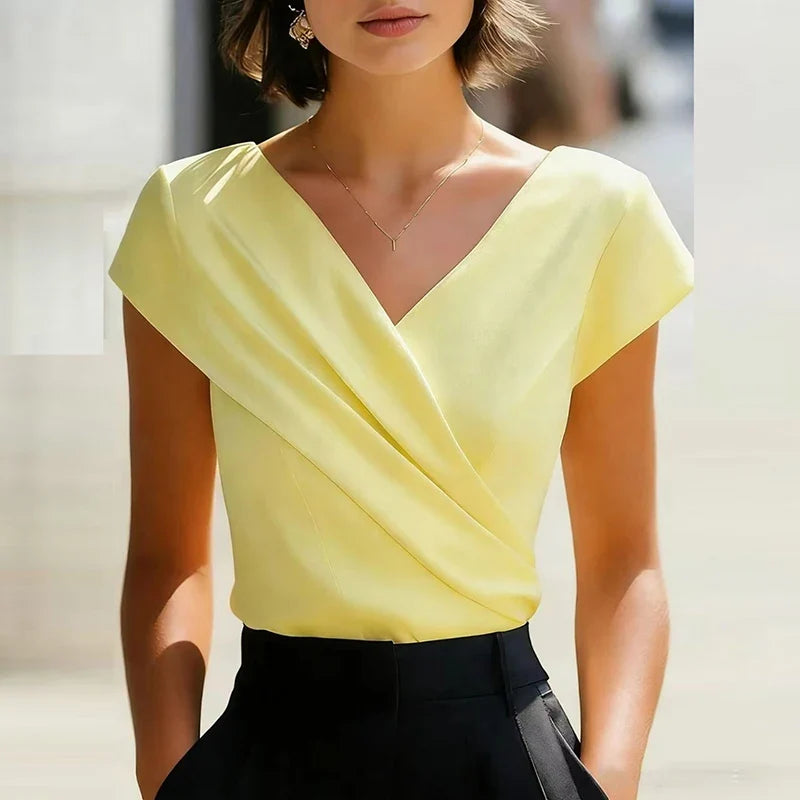 Women's Wrap Front V Neck Blouse
