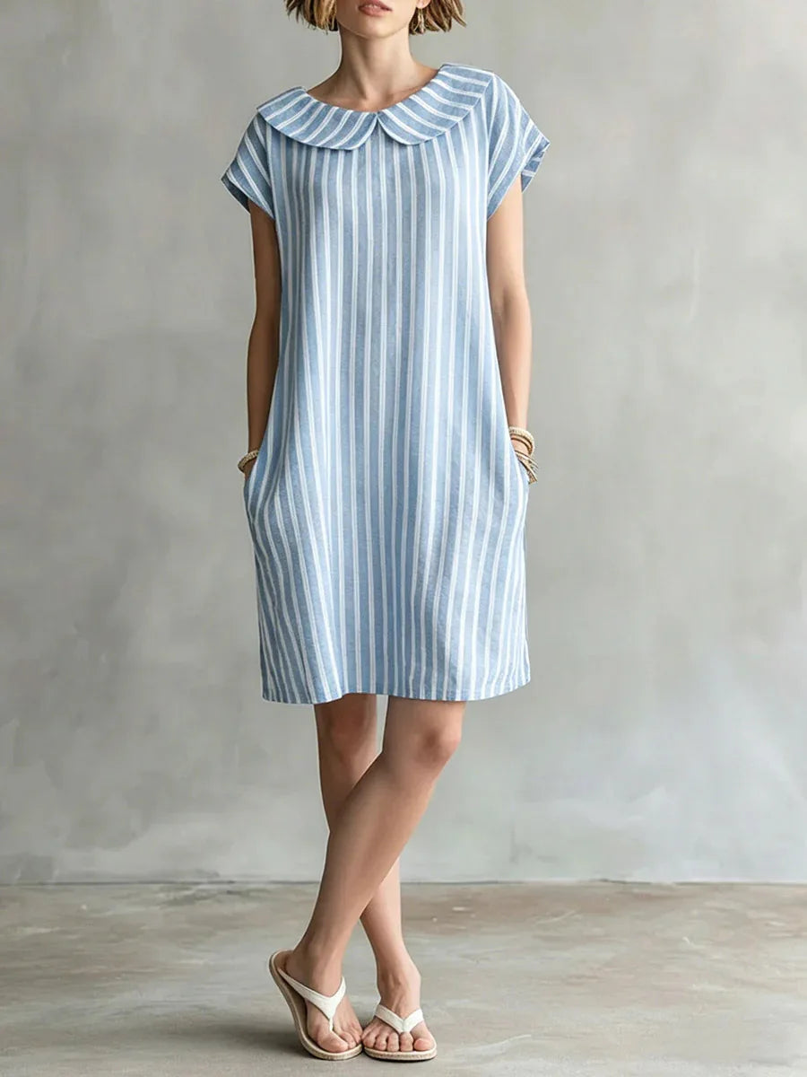 Women's Striped Peter Pan Collar Mini Dress