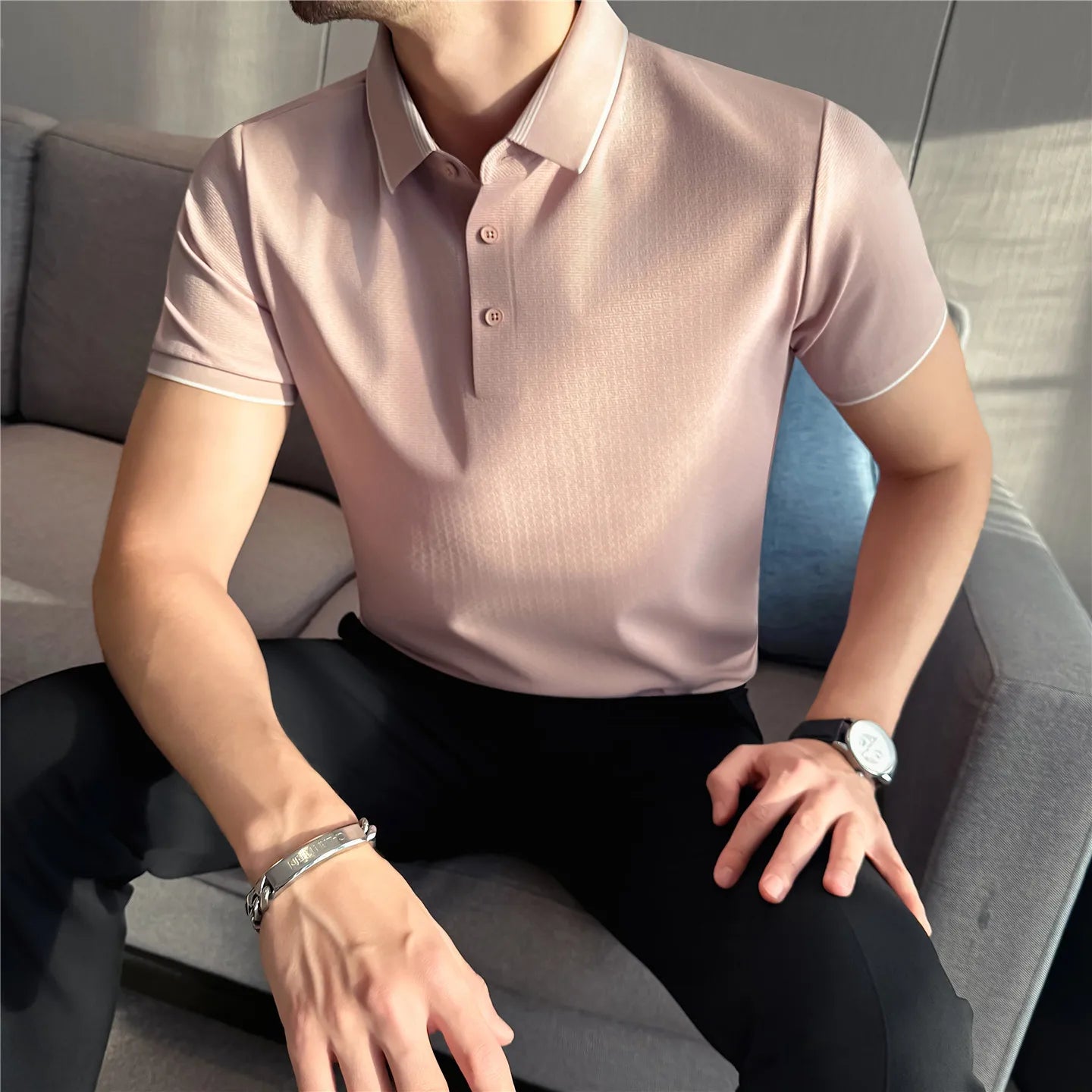 Slim Fit Silk Short-Sleeve Polo Shirt