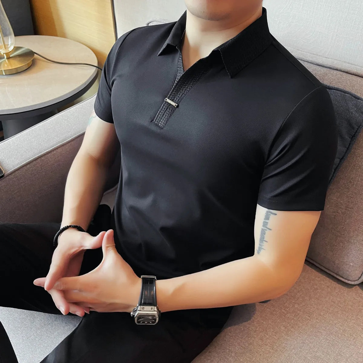 Slim Fit Silk Short-Sleeve Polo Shirt