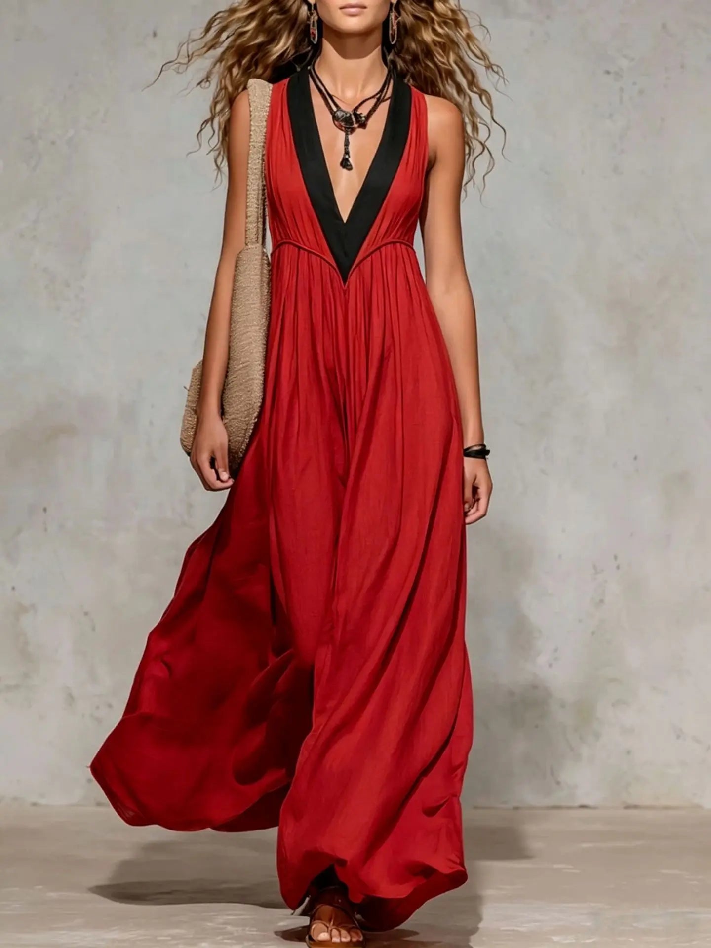 Women's V Neck Flowy Maxi Dress