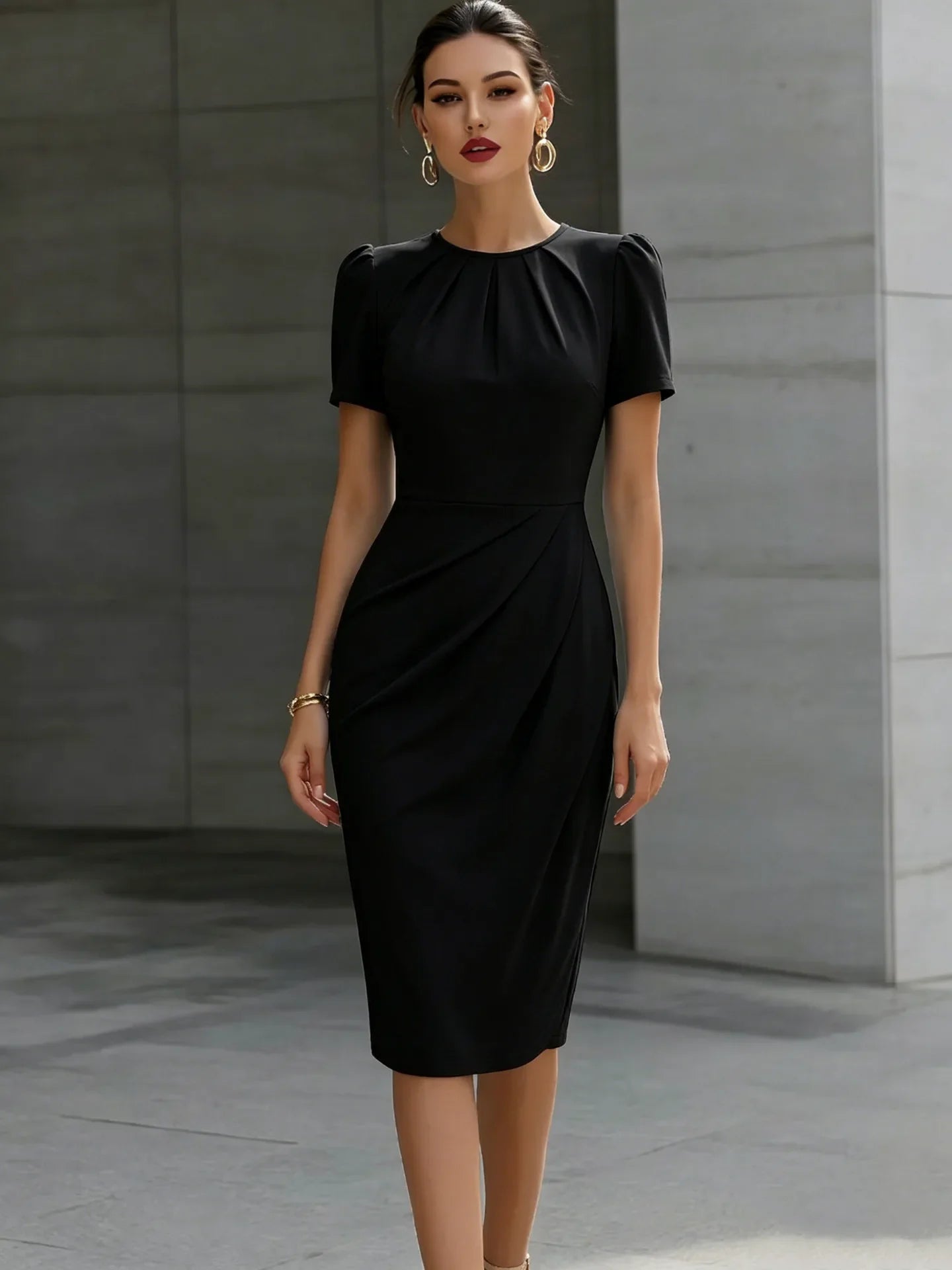 Women's Waist Cinched Midi Dress