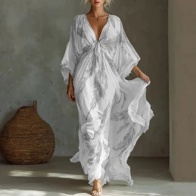Women's Feather Print Maxi Dress