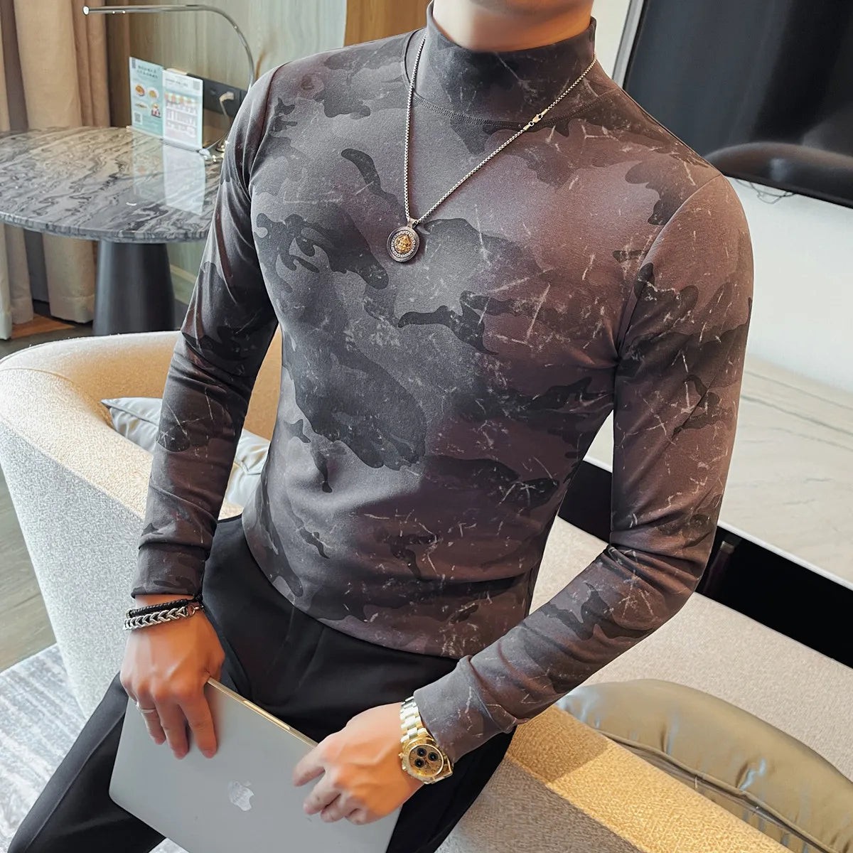 Slim Fit Long-Sleeve Turtleneck T-Shirt