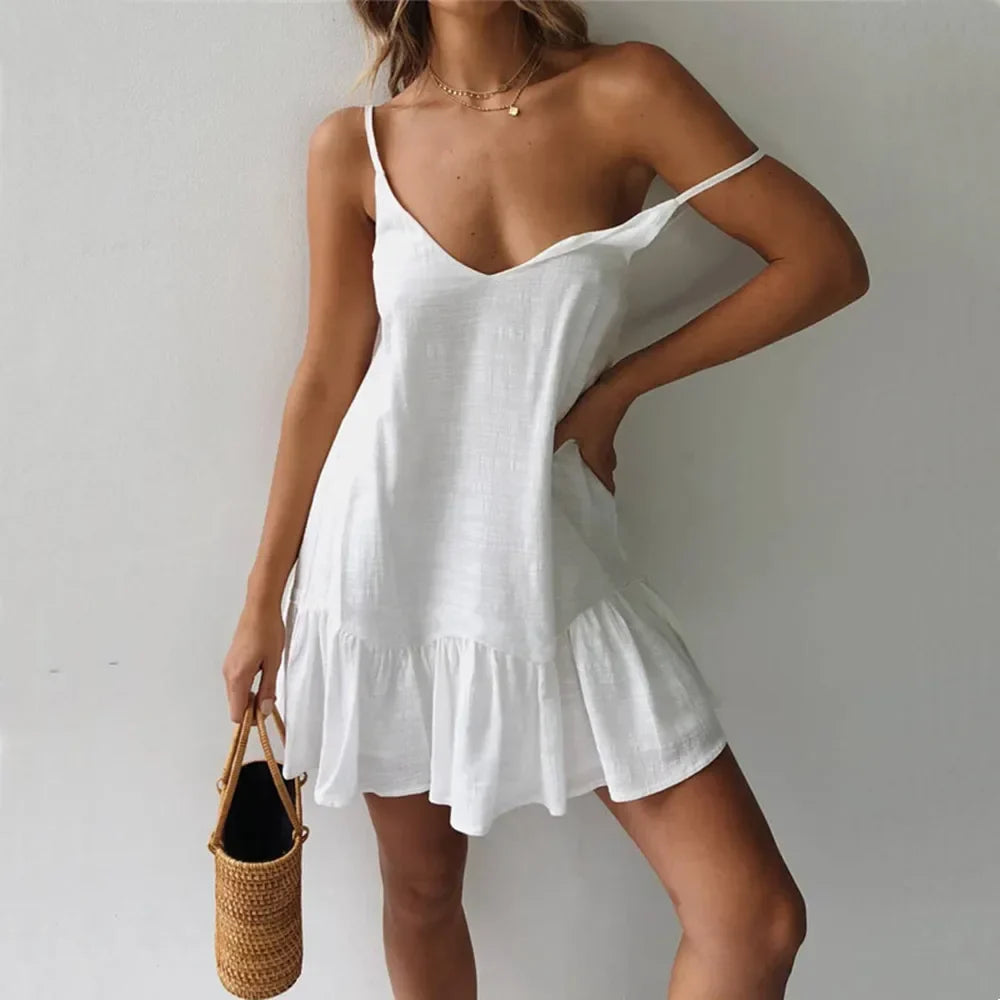 Women's Linen Ruffle Dress
