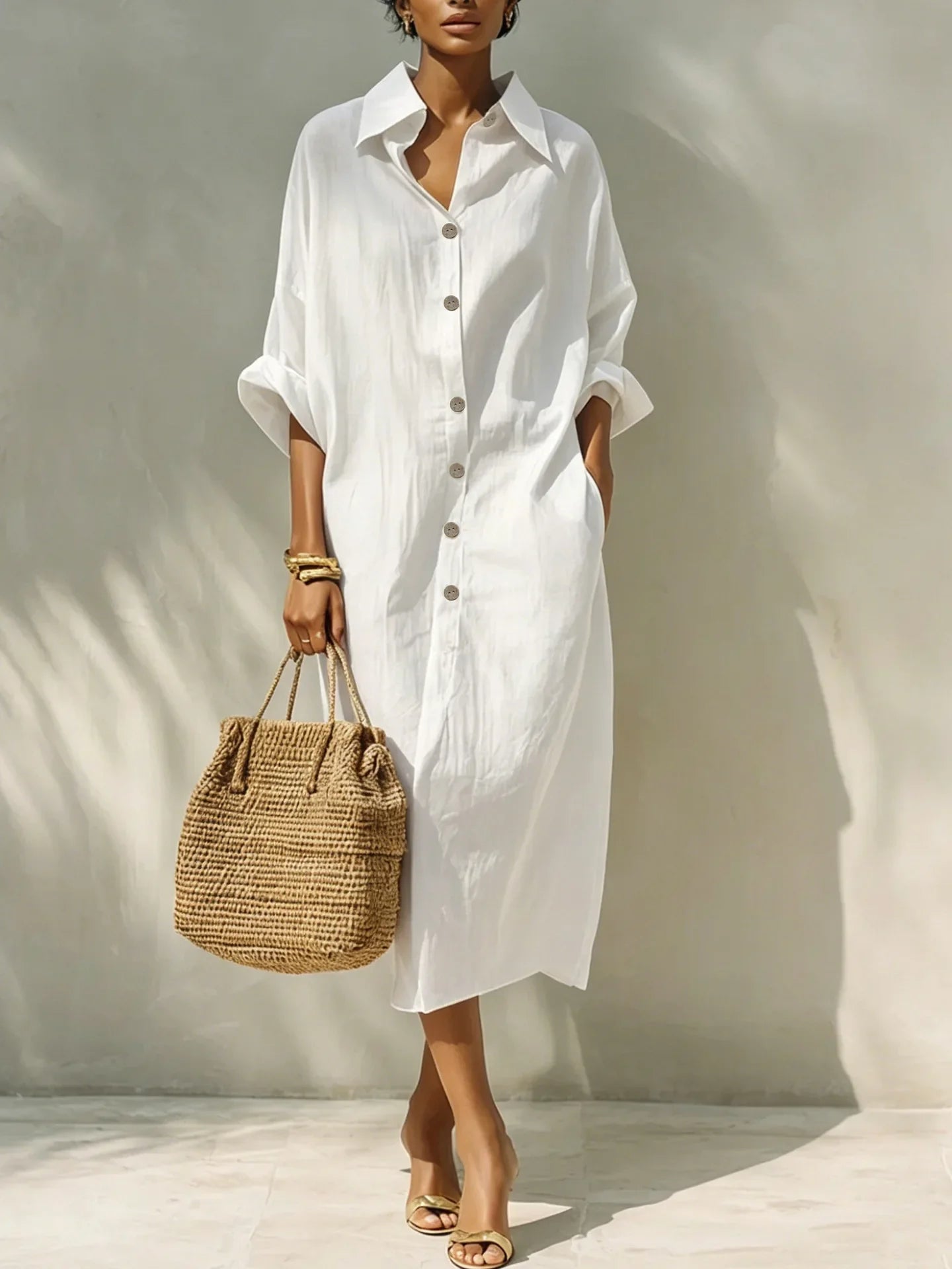 Women's Relaxed Midi Shirt Dress