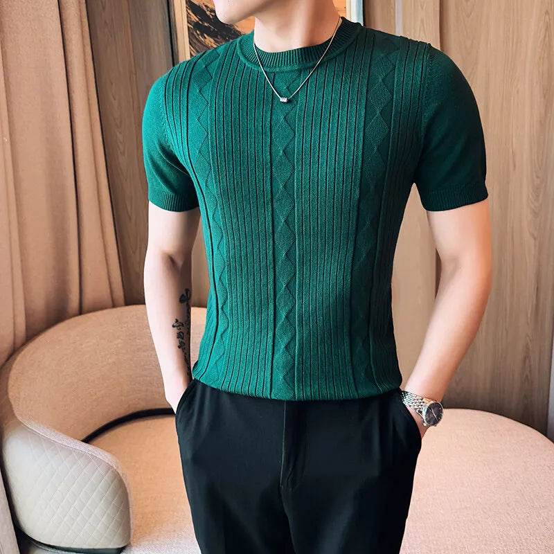 Slim Fit Short-Sleeve Knit Sweater