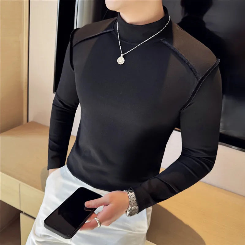 Slim Fit Velvet Long-Sleeve T-Shirt