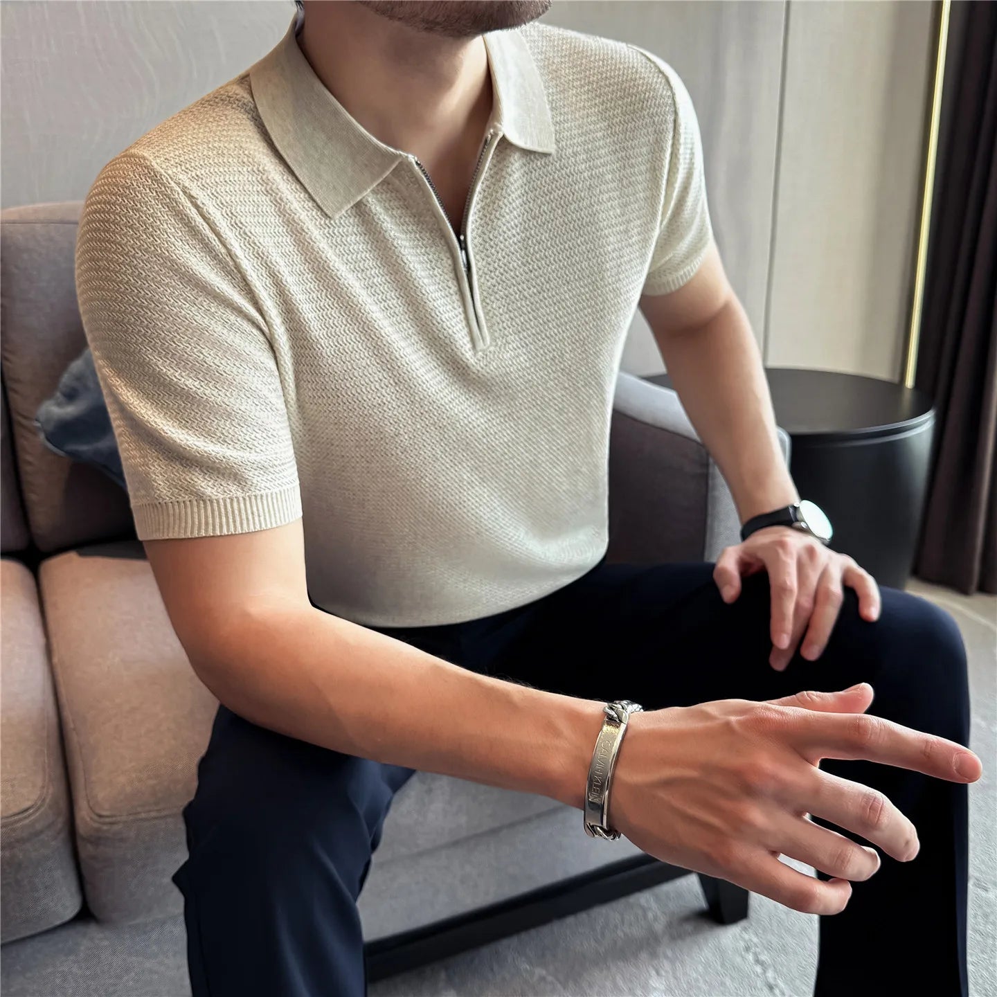 Linen Short-Sleeve Polo Shirt