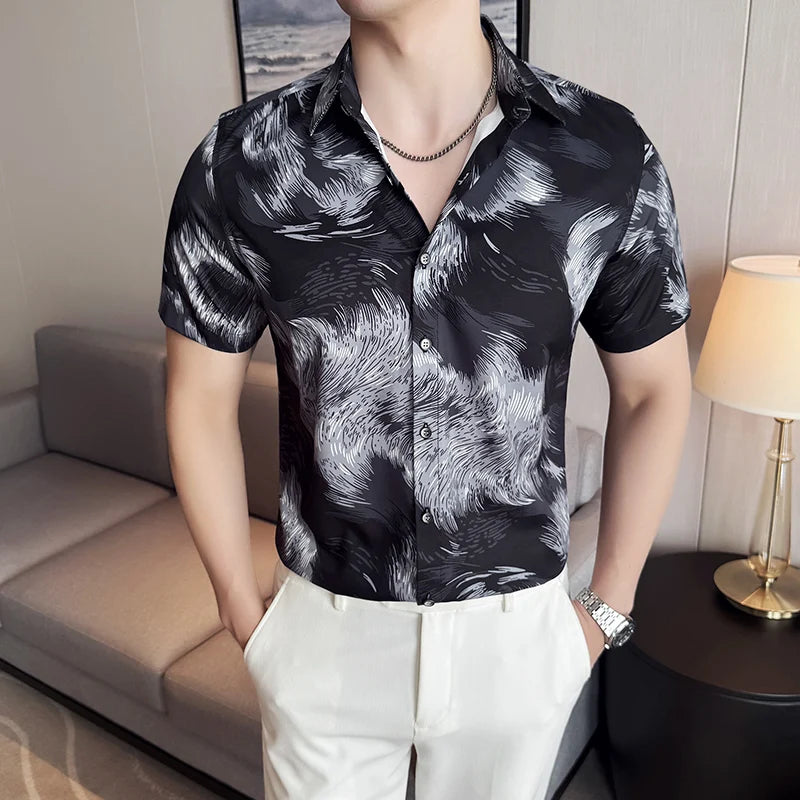 Slim Fit Silk Short-Sleeve Dress Shirt