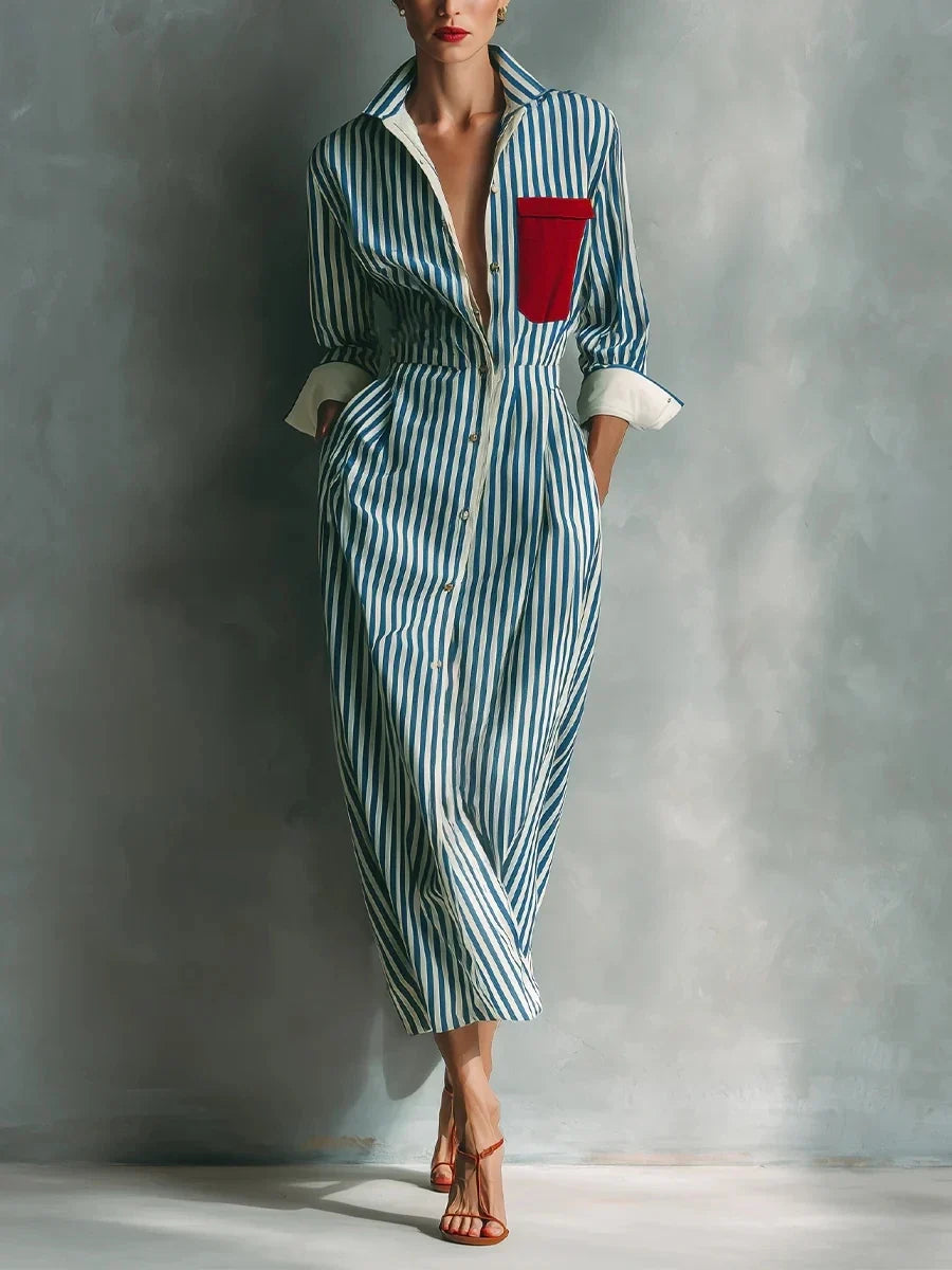 Women's Striped Shirt Midi Dress