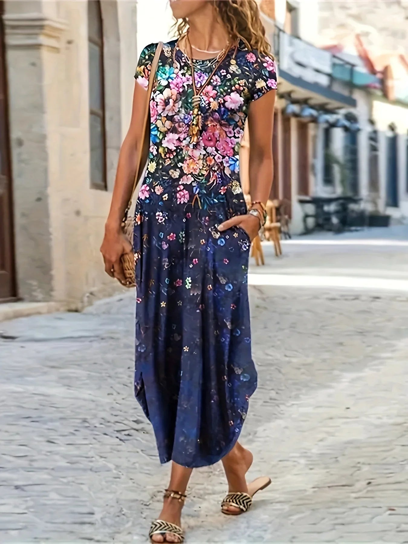 Women's Floral Pocket Midi Dress