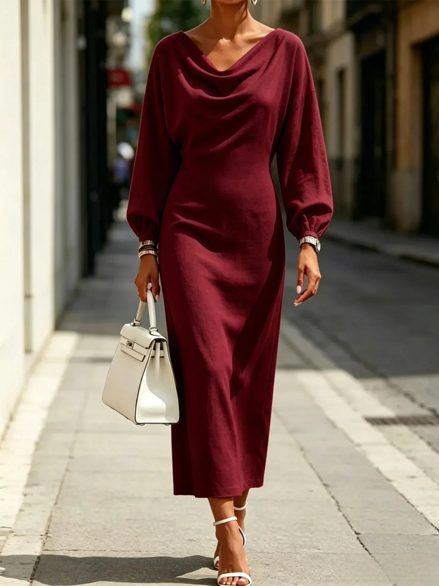 Women's Cowl Neck Midi Dress