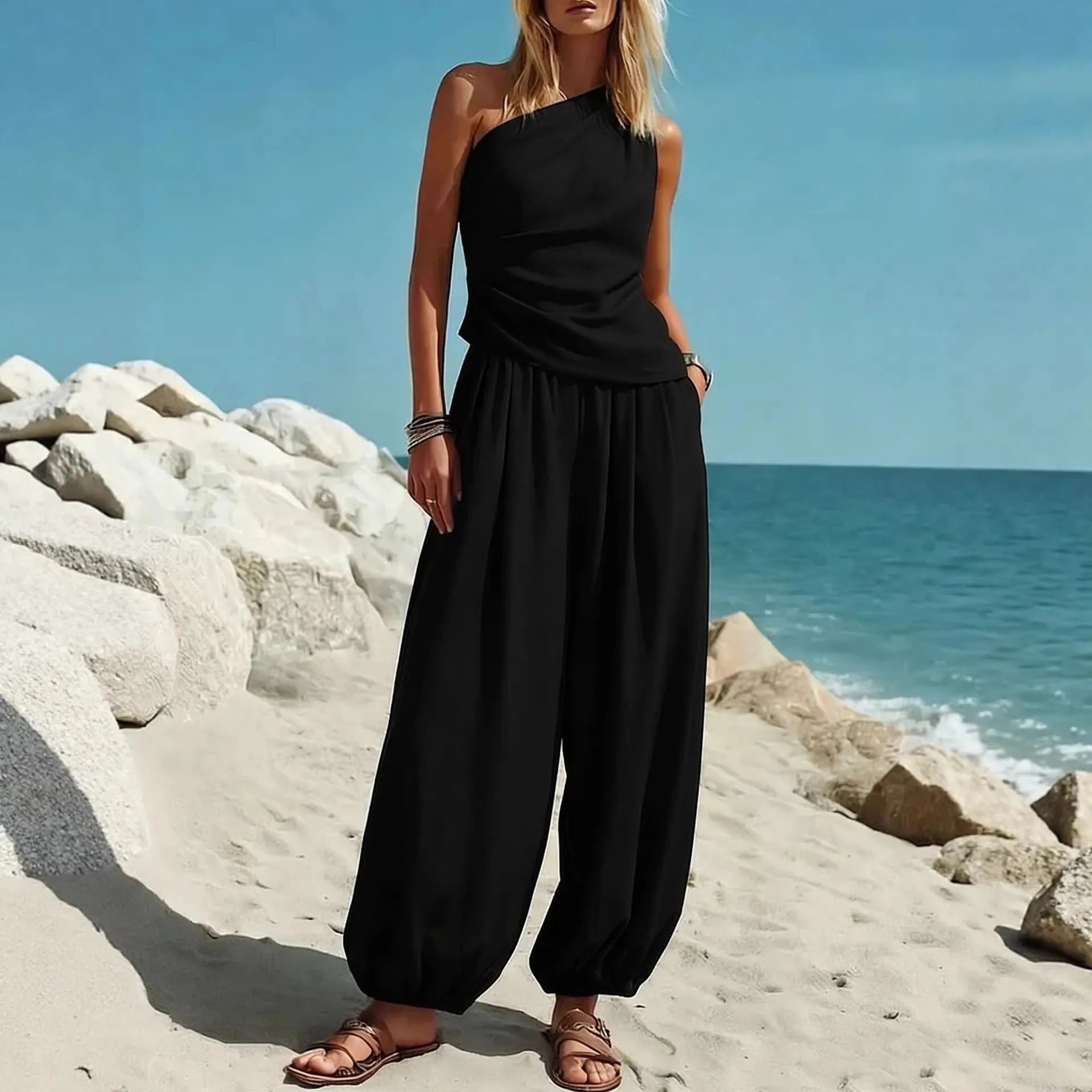 Women's One Shoulder Trouser Set