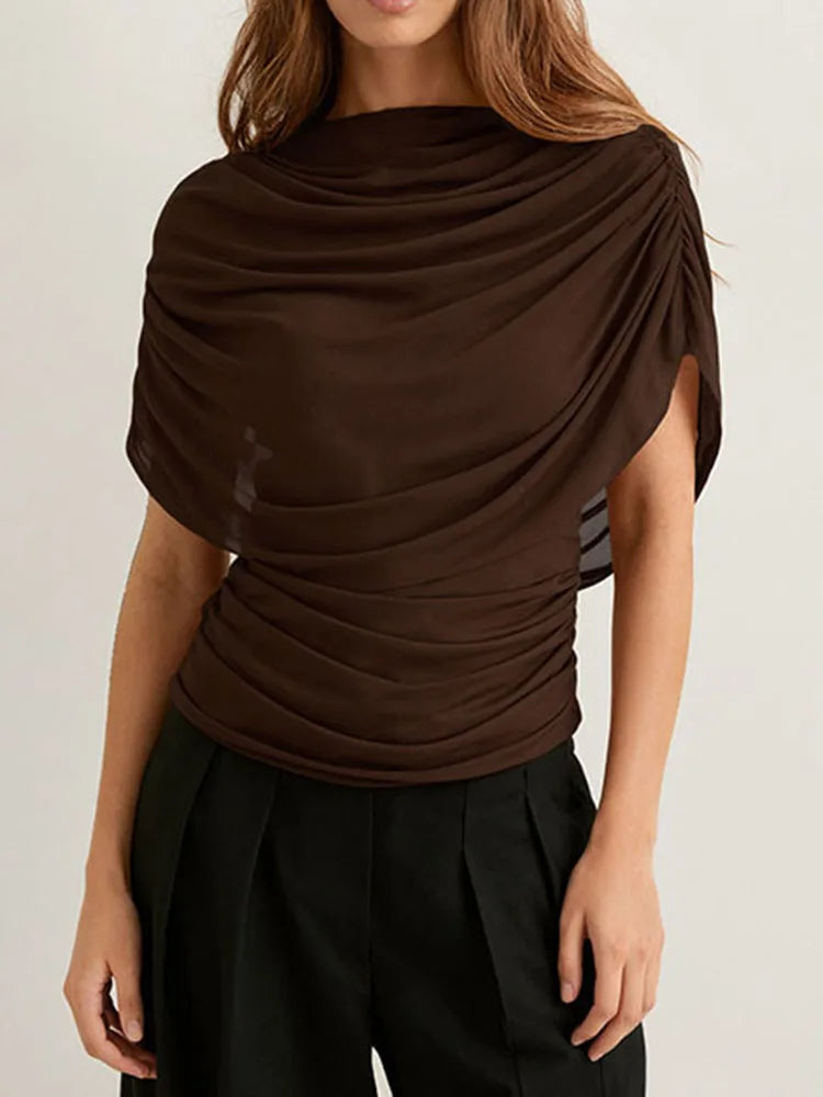 Women's Draped Mesh Blouse