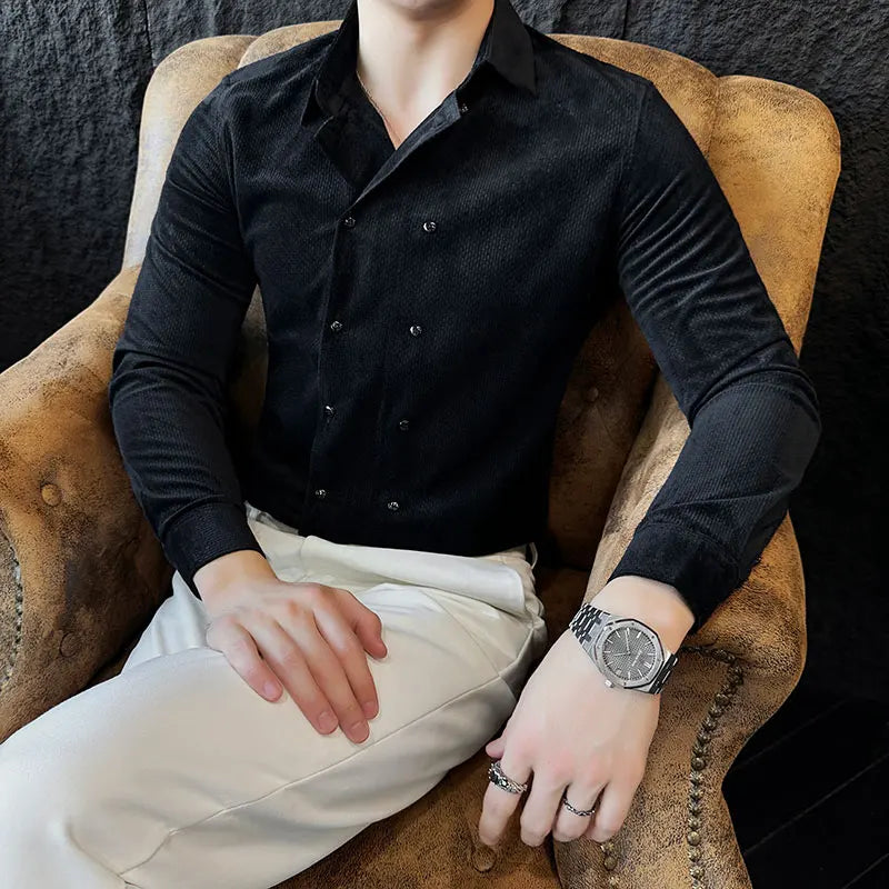 Slim Fit Velvet Long-Sleeve Tuxedo Shirt