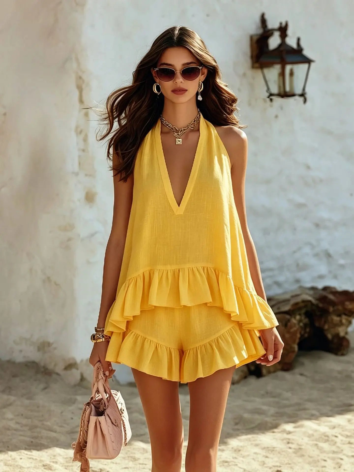 Women's Casual Ruffle Top Two-Piece Set