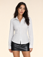 Load image into Gallery viewer, White Striped Button Down Slim Fit Long Sleeve Autumn Shirt
