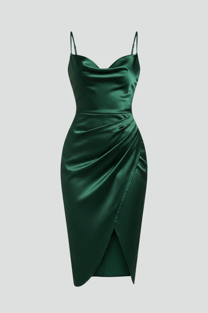 Women's Dress with Slim Straps and Draped Skirt