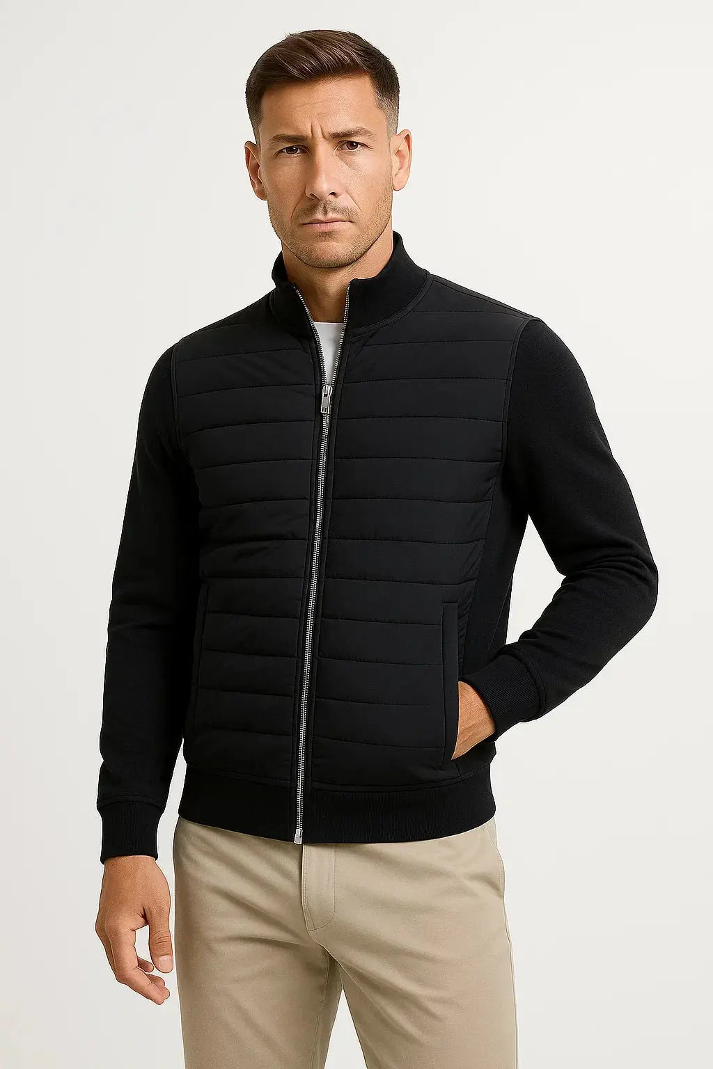 Harrington Oxford | Men's Jacket Hybrid Quilted Knitted Sleeves Polyester Cotton