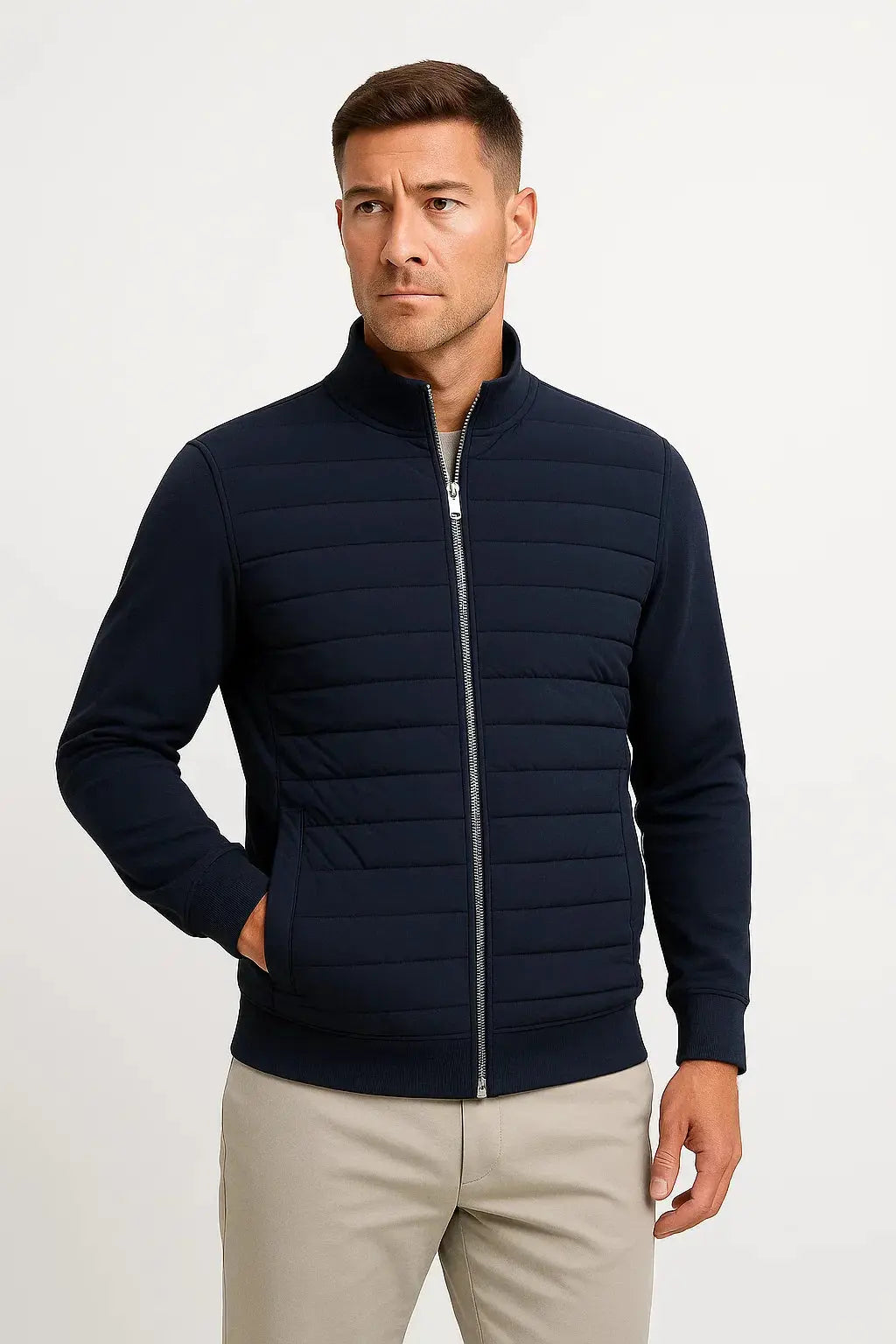 Harrington Oxford | Men's Jacket Hybrid Quilted Knitted Sleeves Polyester Cotton
