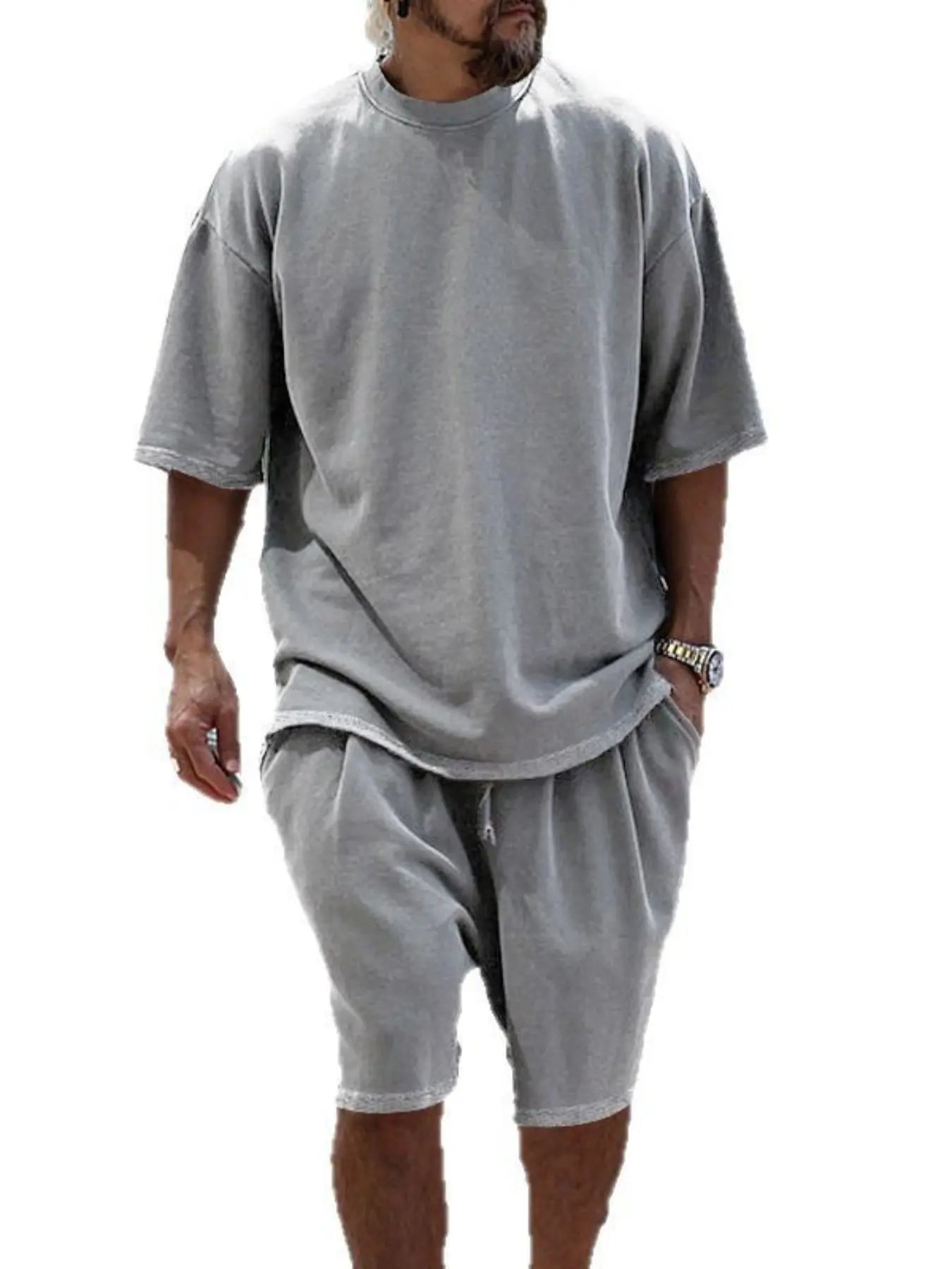 Men's Summer Casual Set, Round Neck Short Sleeve Knit Tee & Shorts