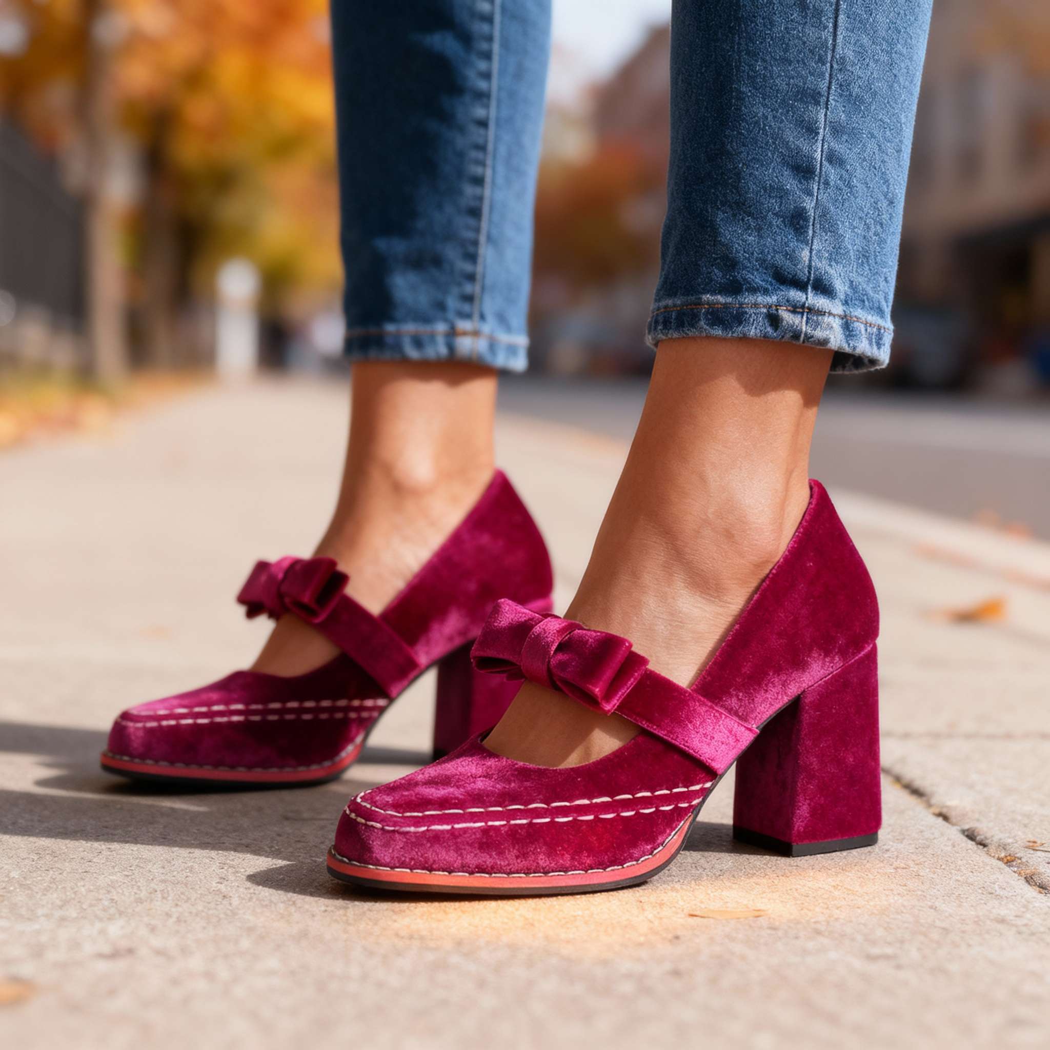 Women's Mary Jane Block Heel Bow Pump