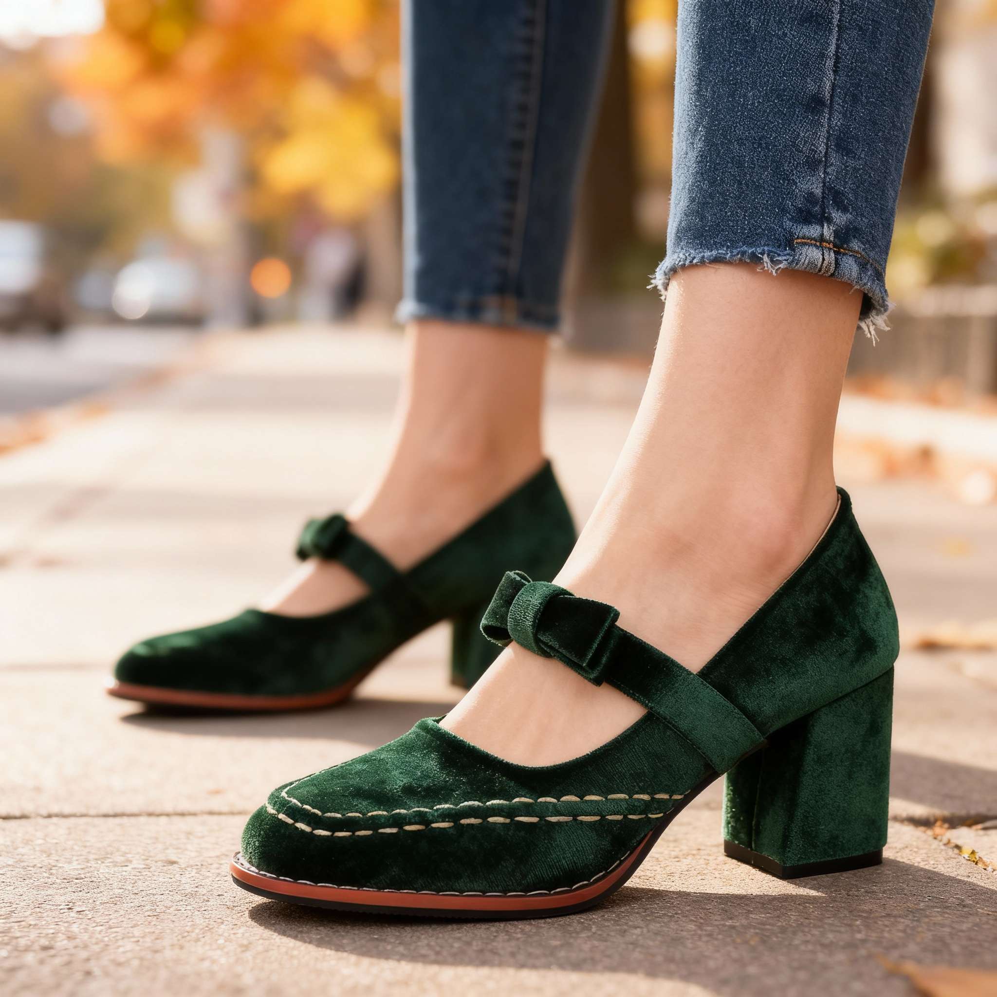 Women's Mary Jane Block Heel Bow Pump