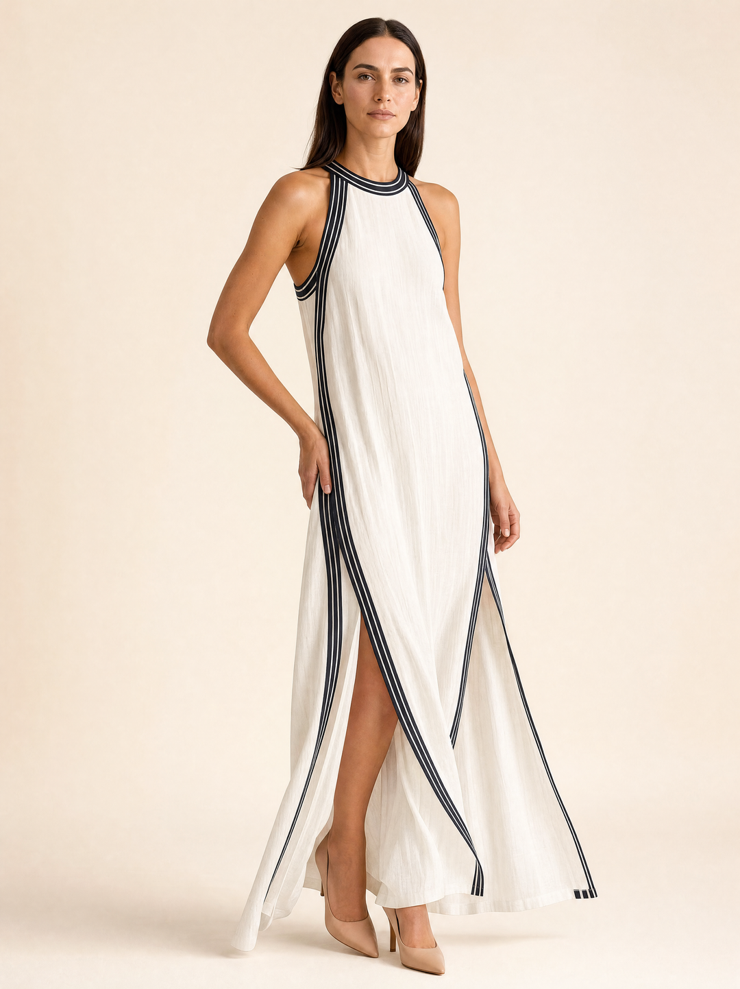 Sleeveless Halter Neck Maxi Dress