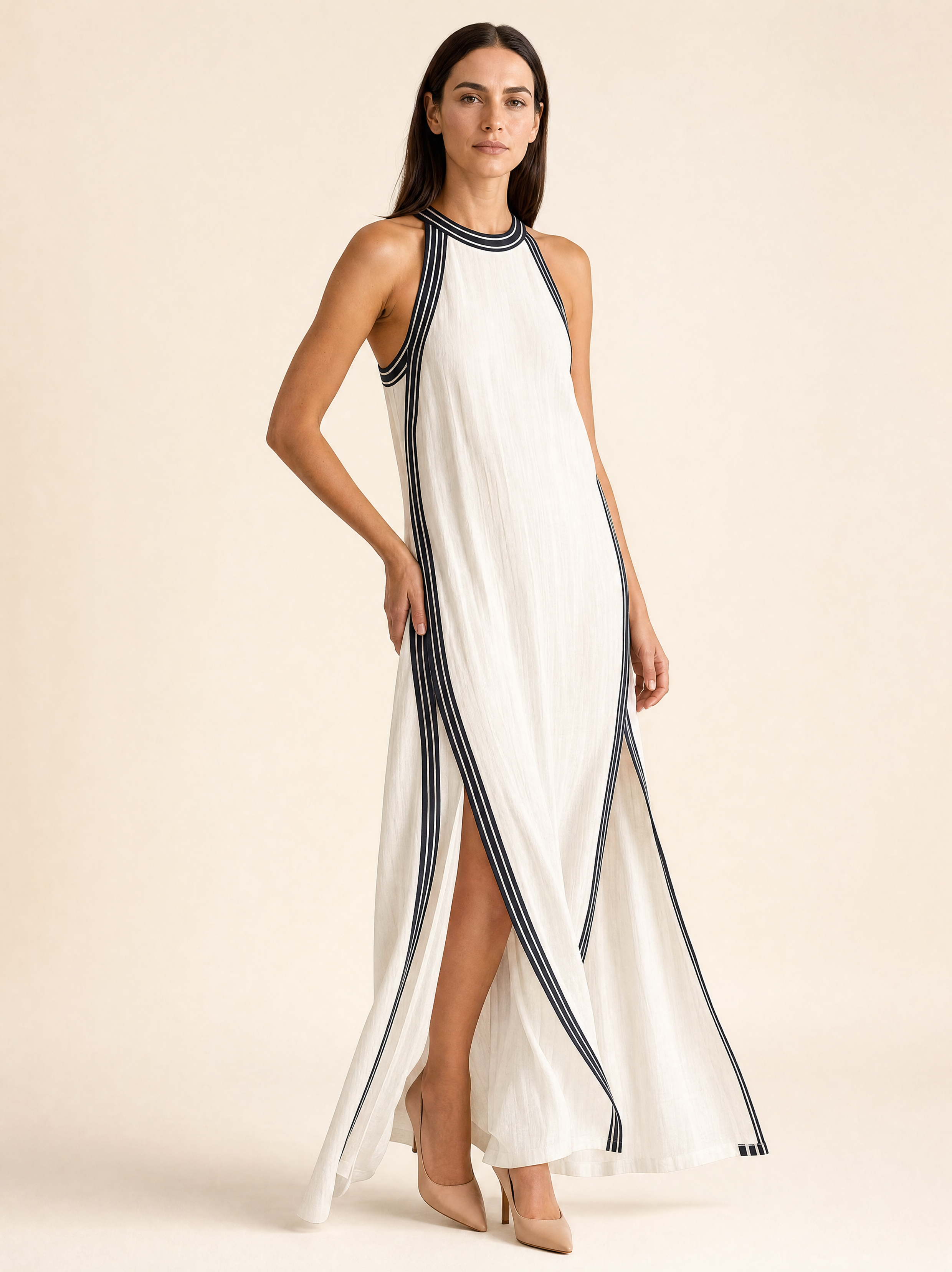 Sleeveless Halter Neck Maxi Dress
